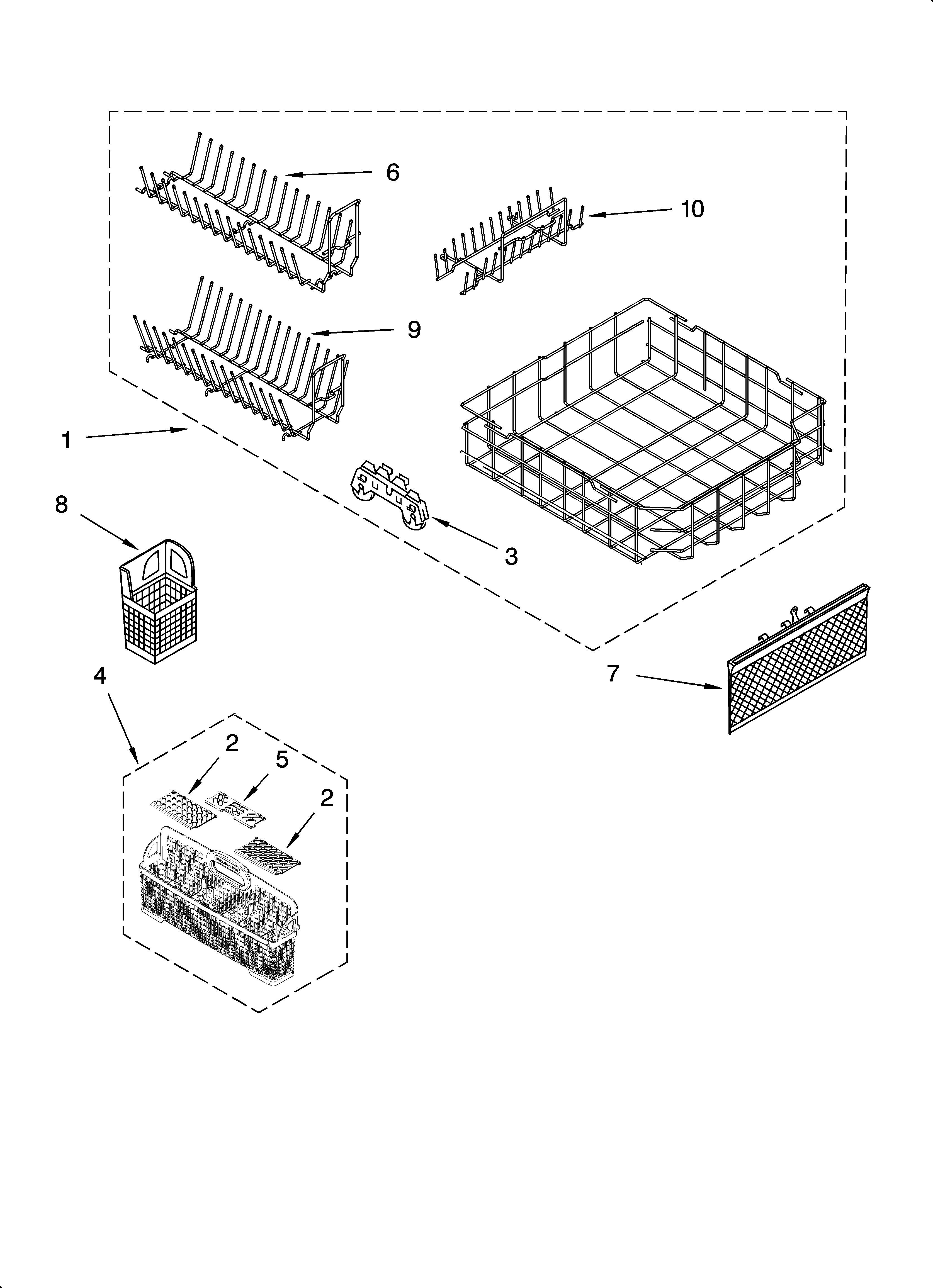 KitchenAid KUDS01ILBT1 lower rack parts diagram
