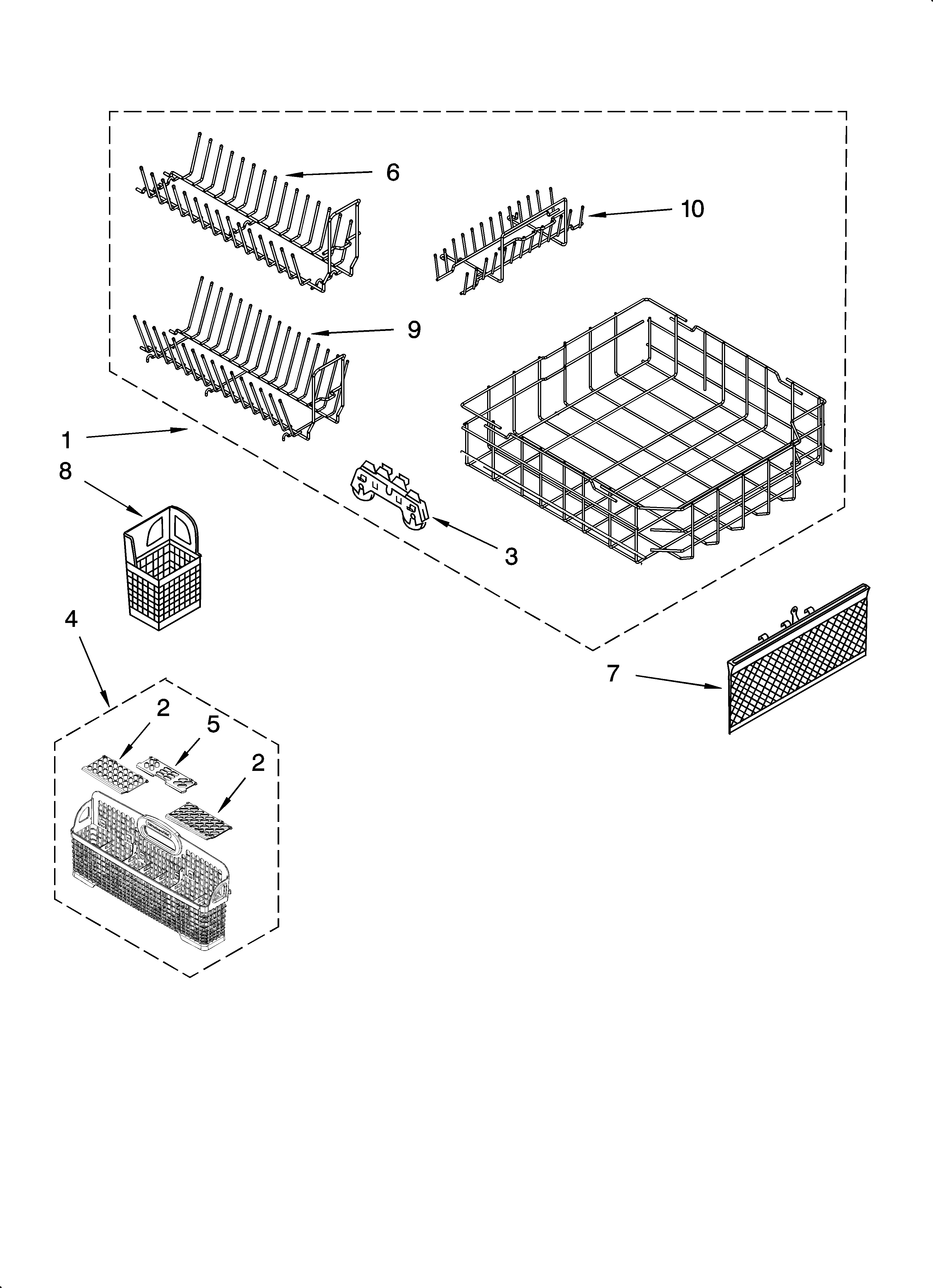 KitchenAid KUDS01ILBS5 lower rack parts, optional parts (not included) diagram