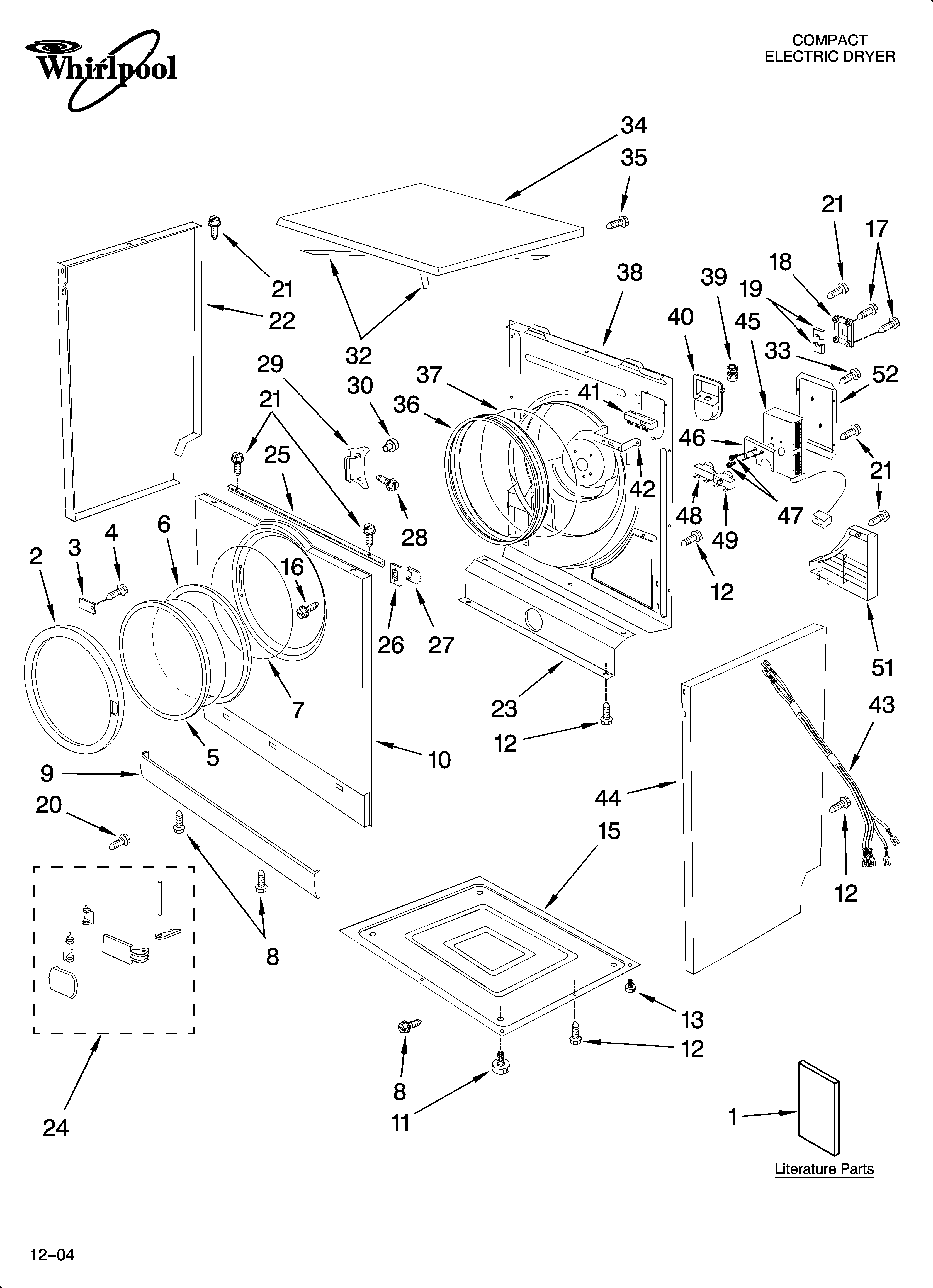 Whirlpool LEW0050PQ1 cabinet and door parts diagram
