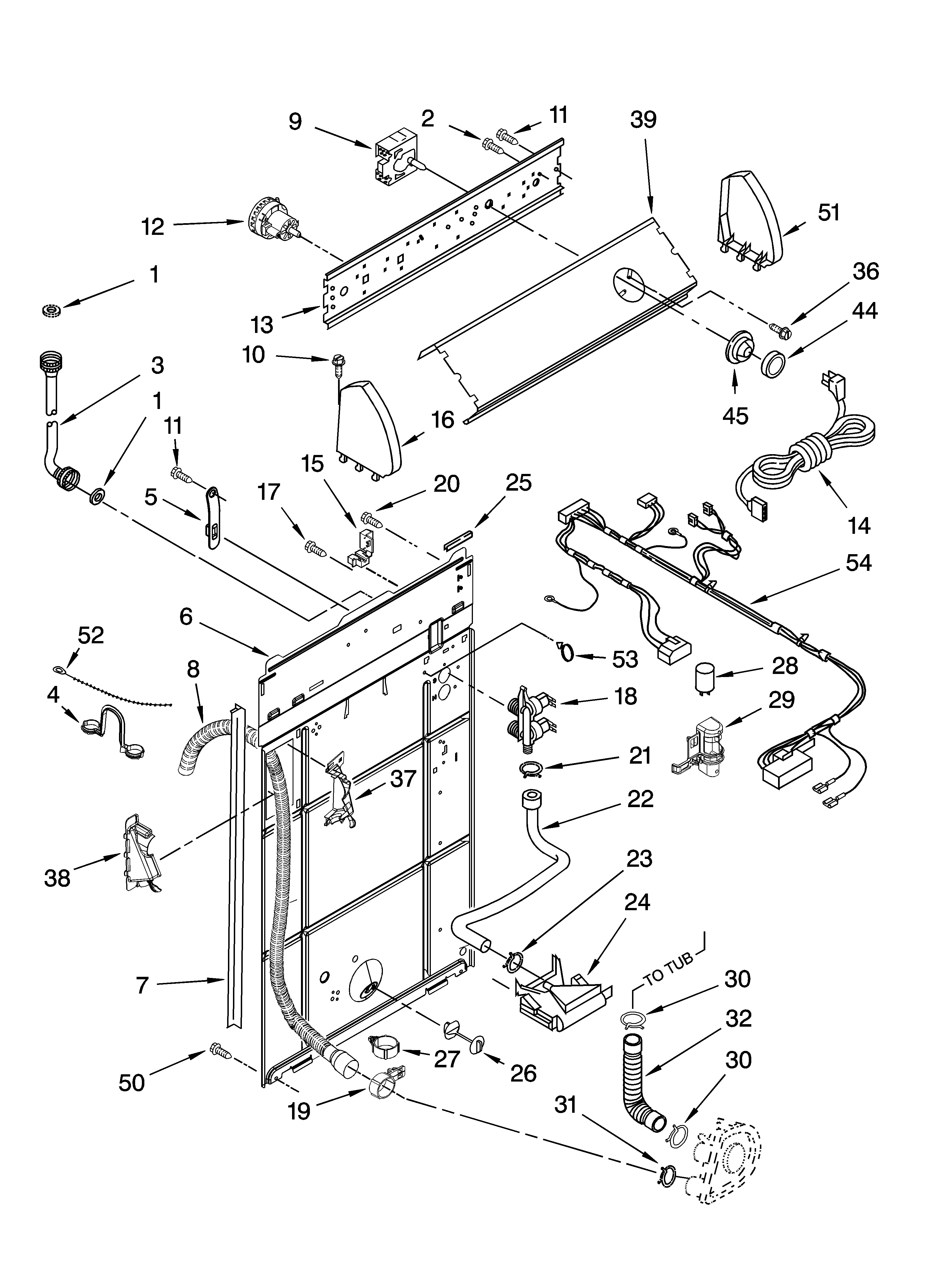 Roper RAB2121PW1 control and rear panel parts diagram