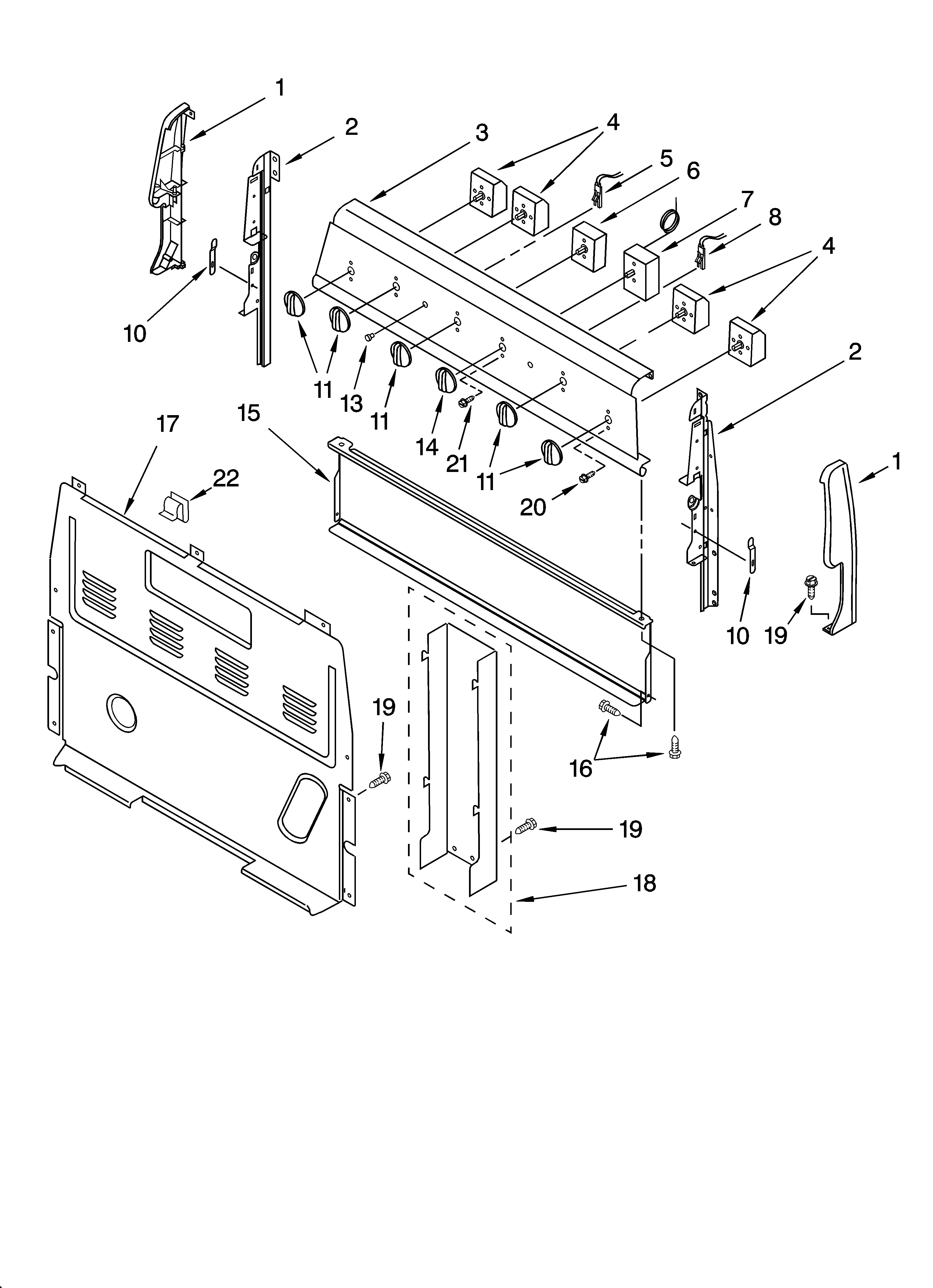 Whirlpool RF3020XKQ3 control panel parts diagram
