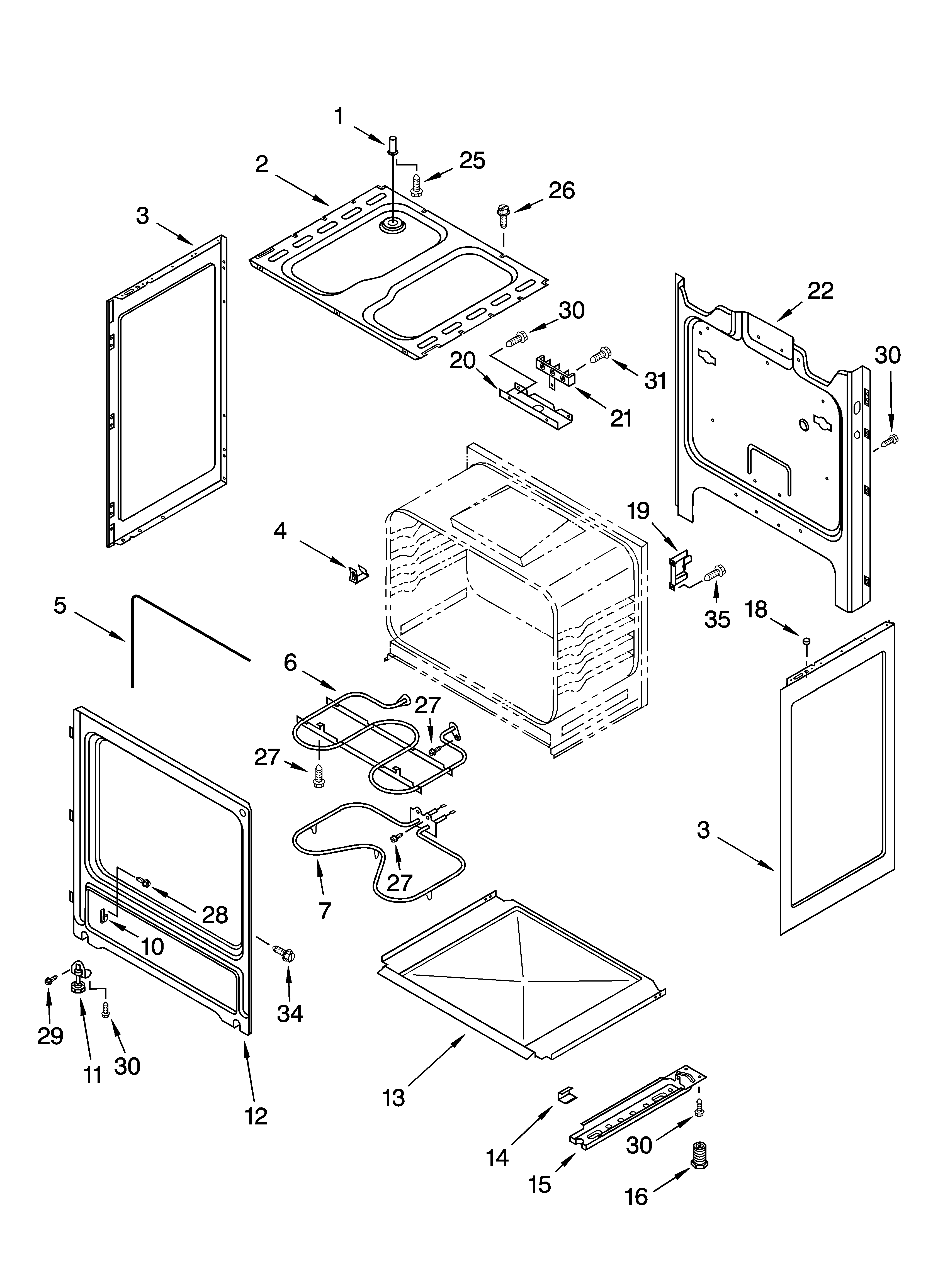 Whirlpool RF3020XKQ3 chassis parts diagram
