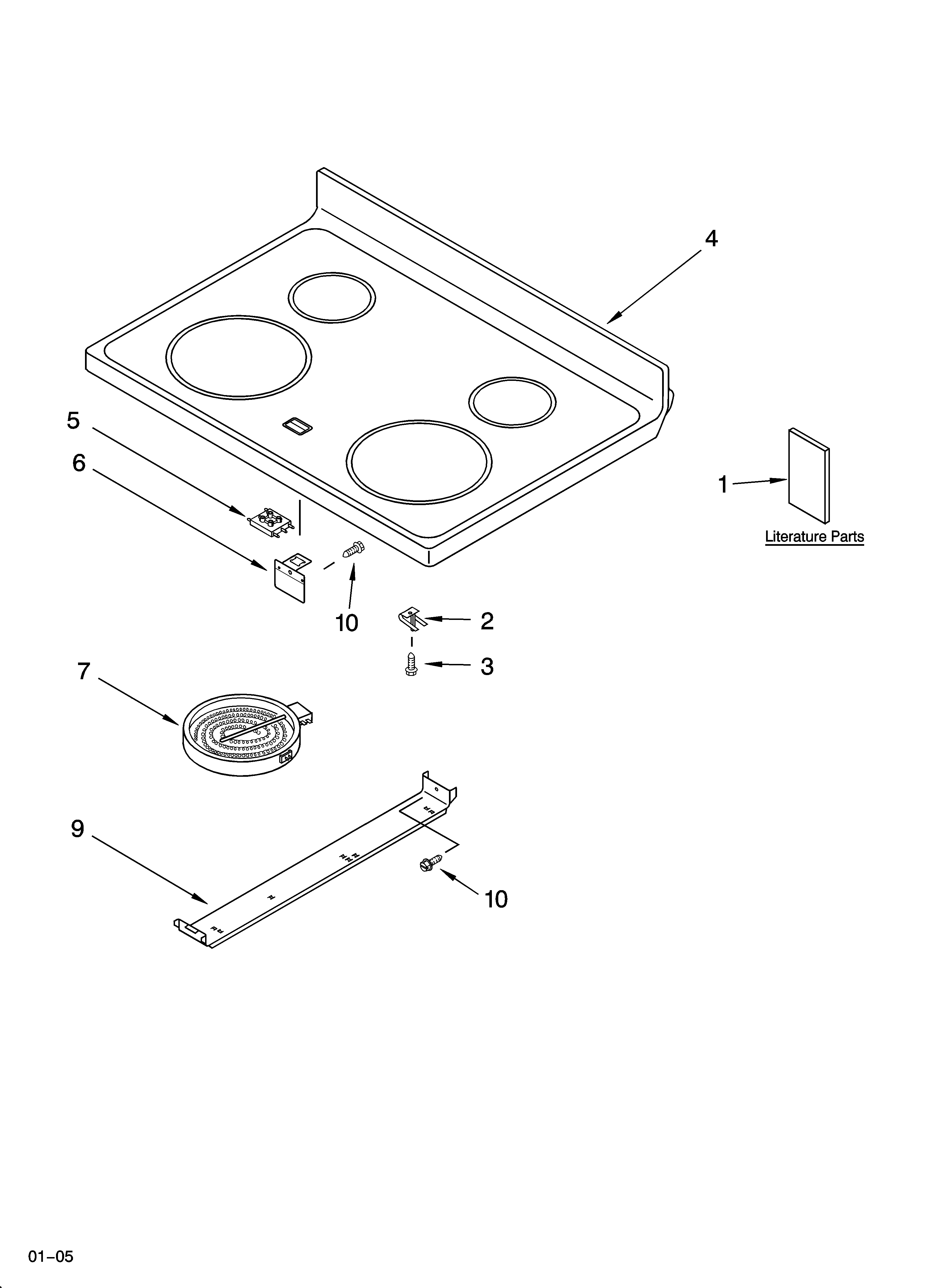 Whirlpool RF370LXPQ1 cooktop parts diagram