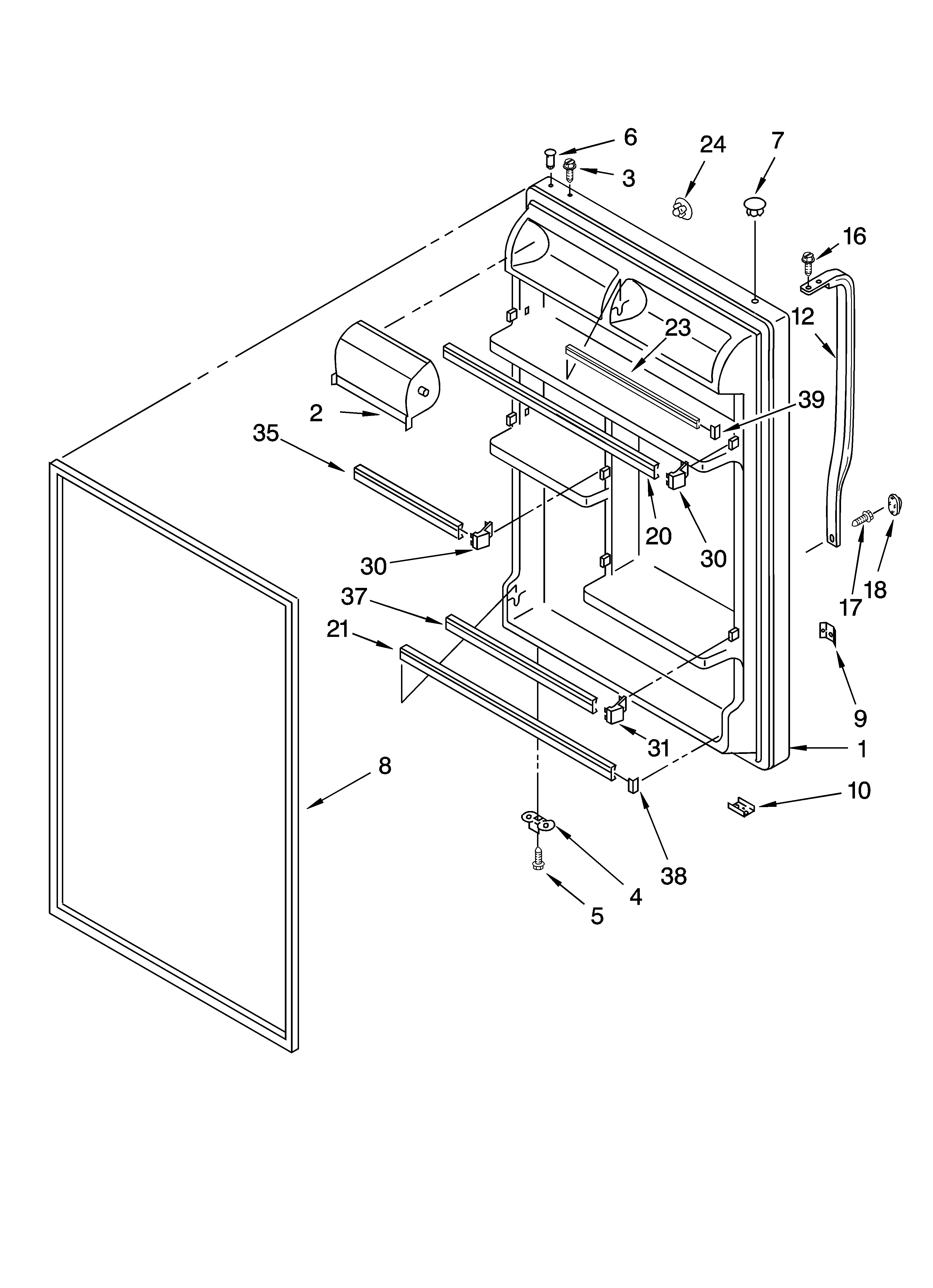Roper RT18DKXKQ08 refrigerator door parts diagram