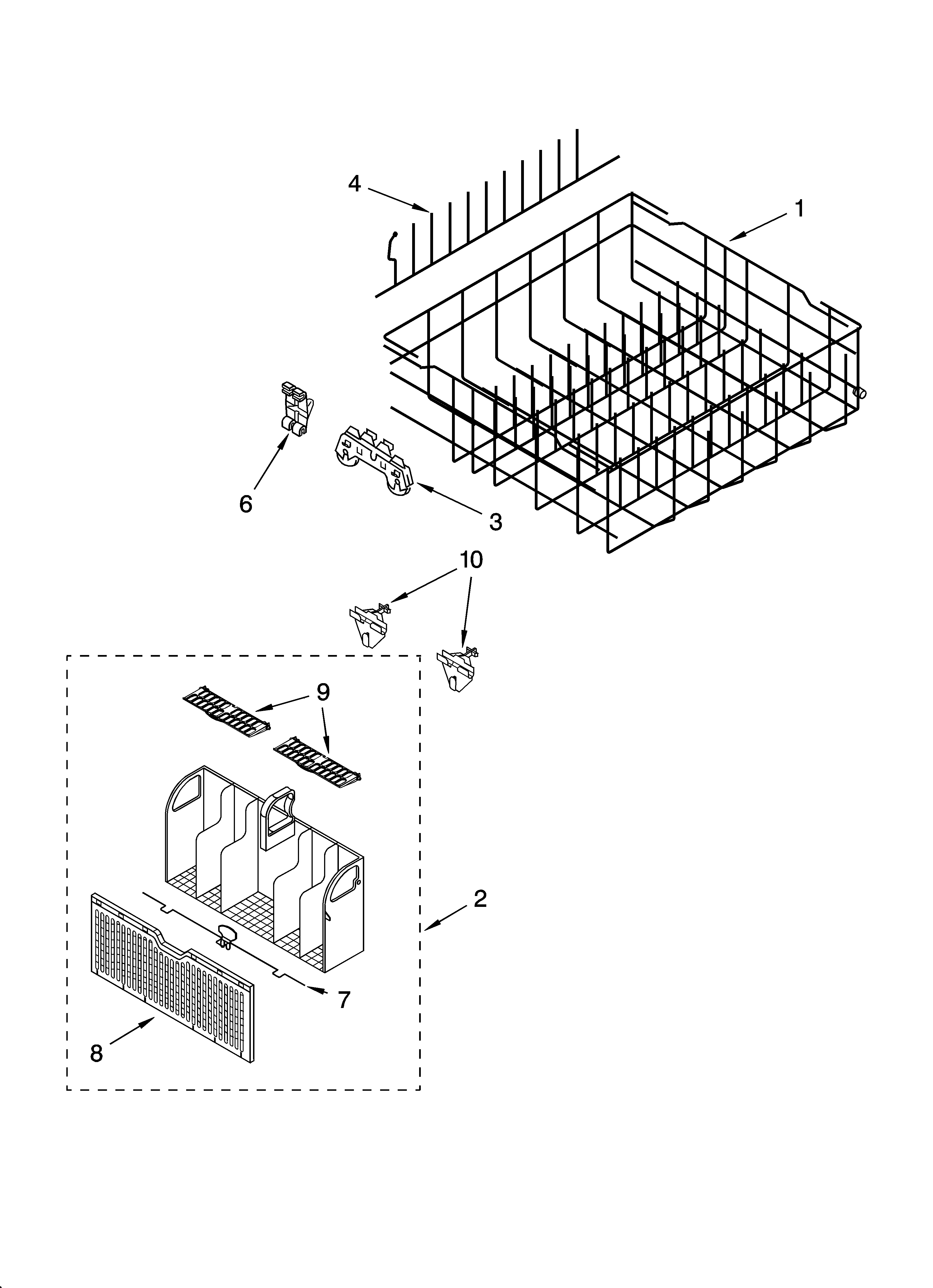 Whirlpool DU1055XTPS0 lower rack parts, optional parts (not included) diagram