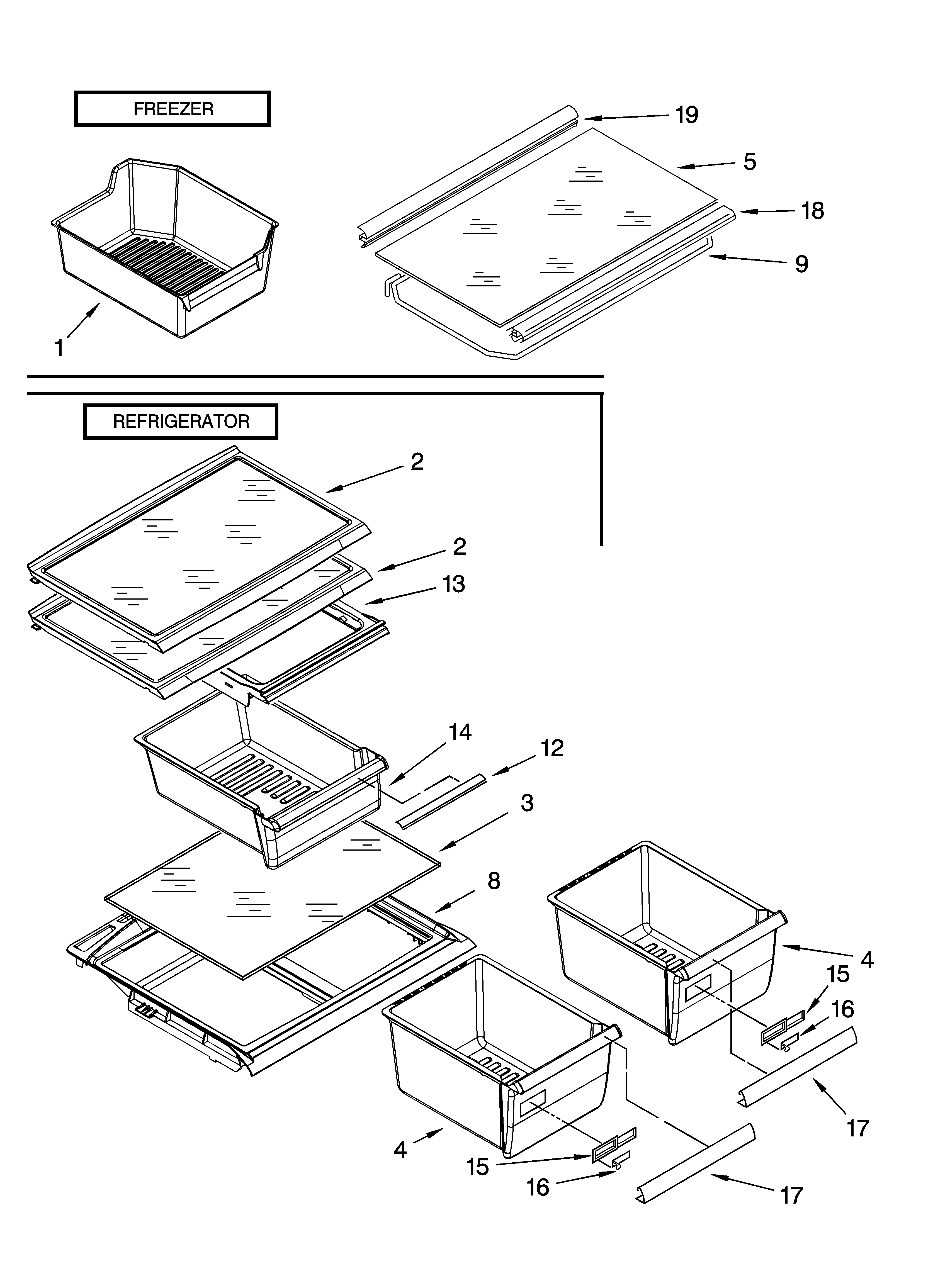 Whirlpool ER8MHMXMQ03 shelf parts, optional parts diagram