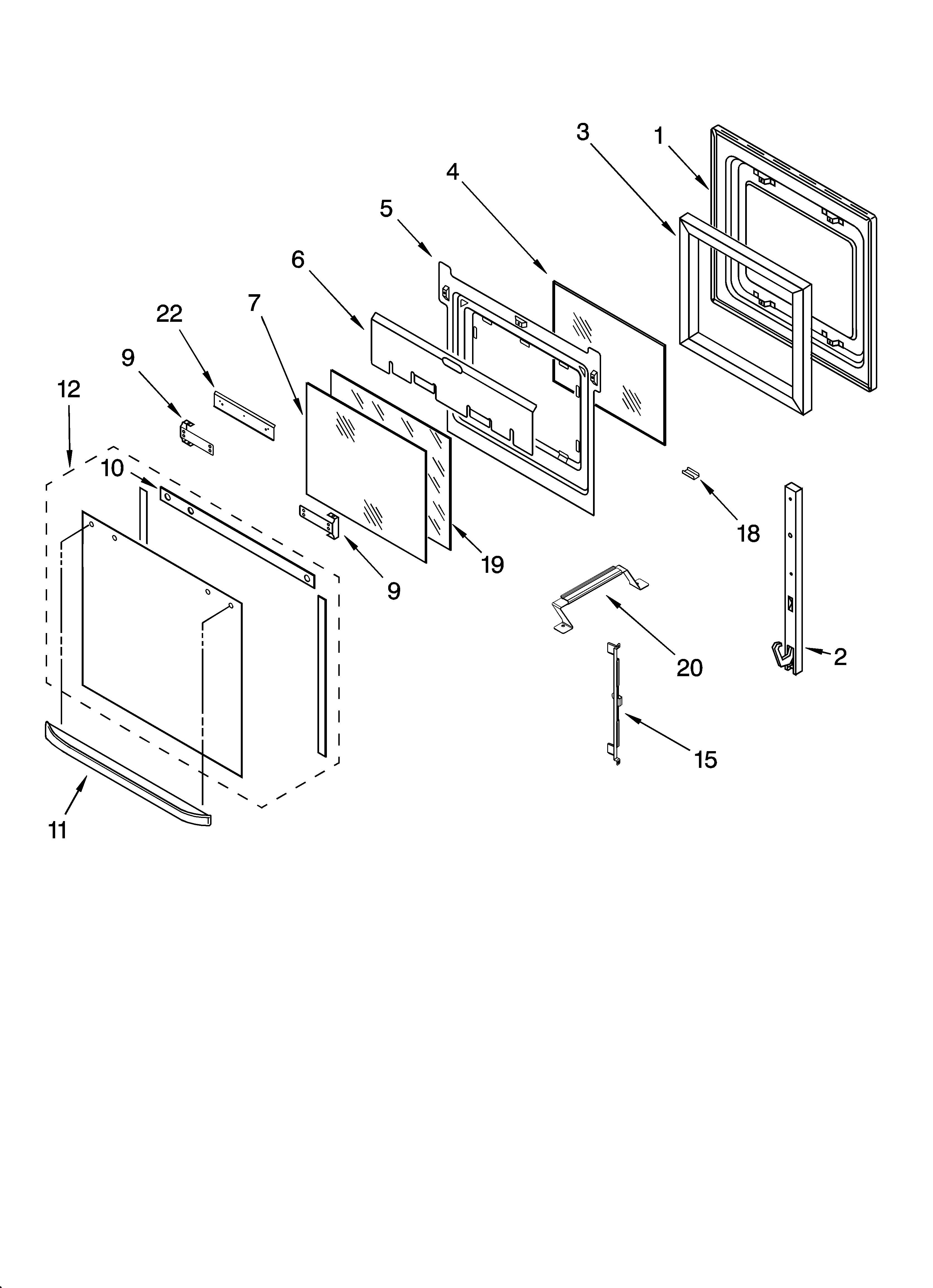 KitchenAid KEBC171KBL05 oven door parts diagram