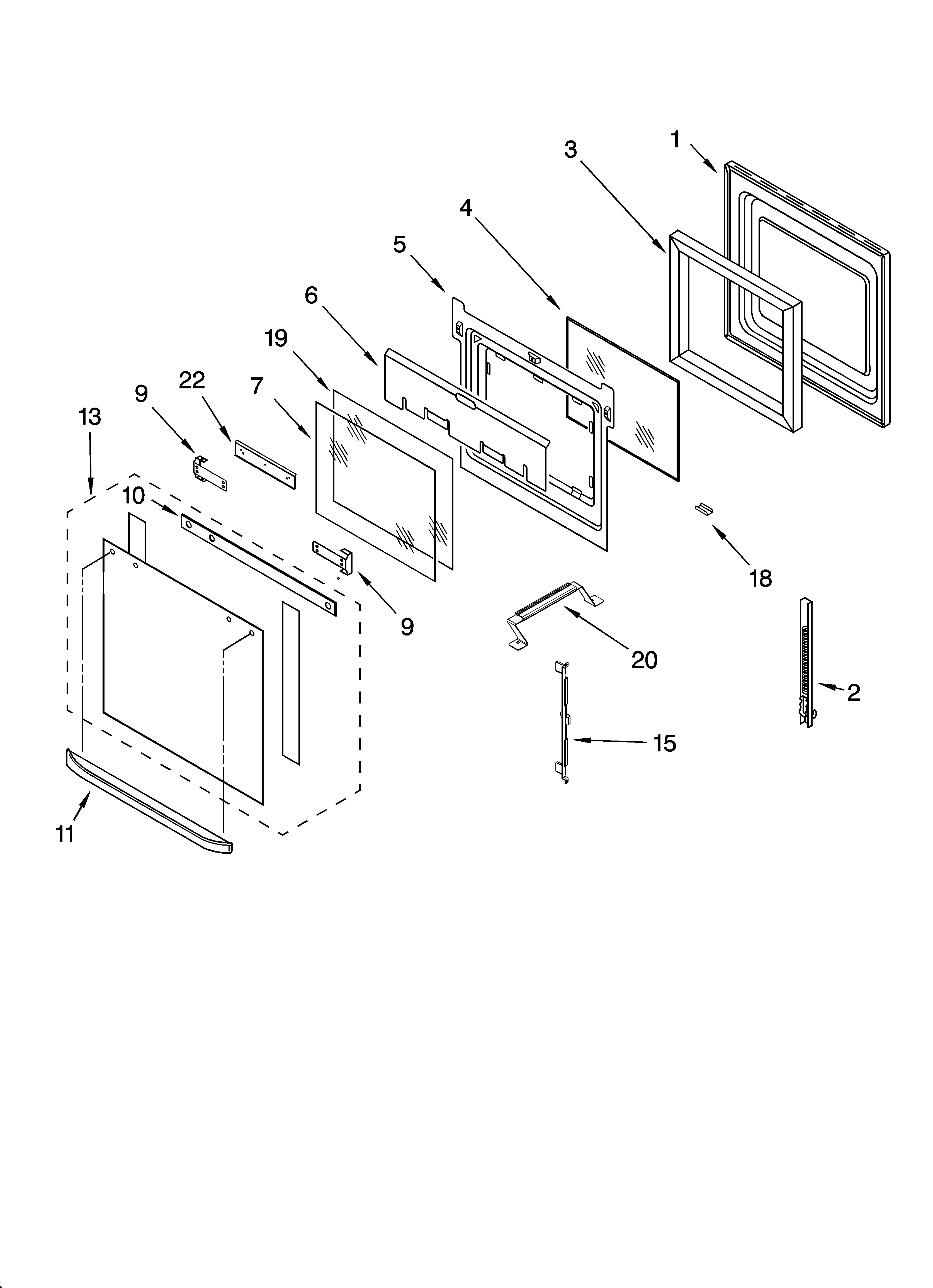 KitchenAid KEBC177KBT04 oven door parts diagram