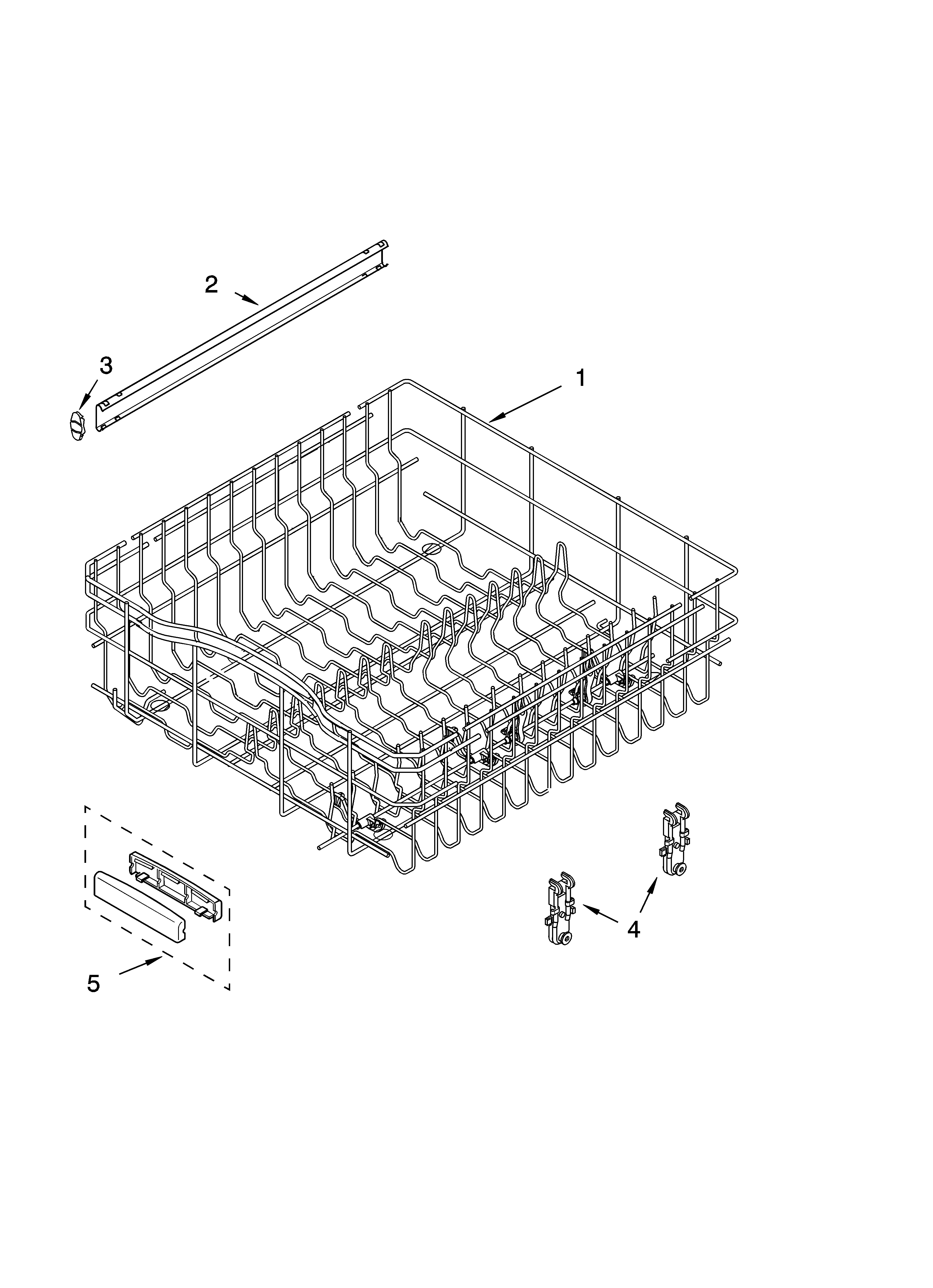 KitchenAid KUDJ01TJBL1 upper rack and track parts diagram