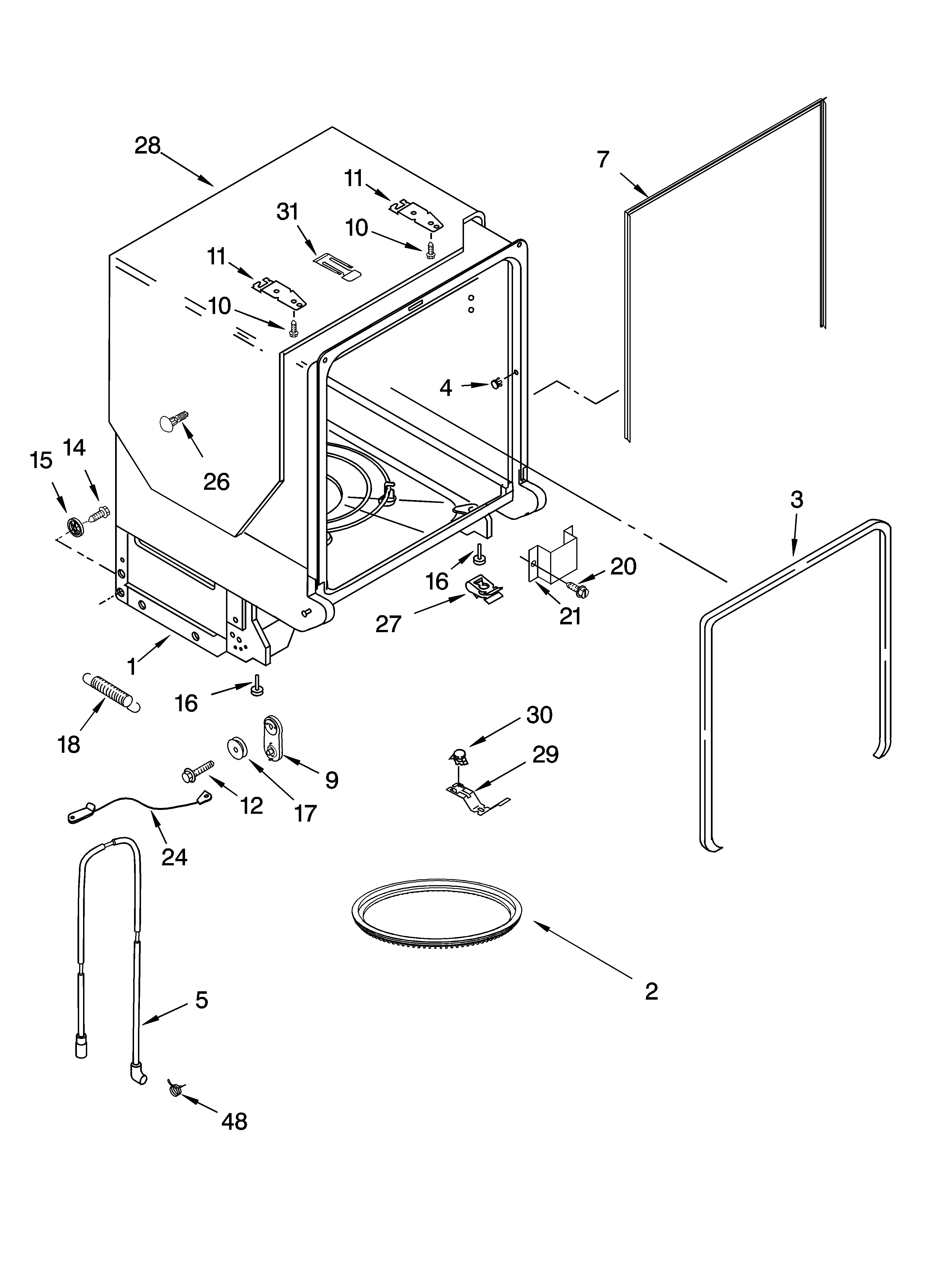 KitchenAid KUDM01TJBT1 tub and frame parts diagram