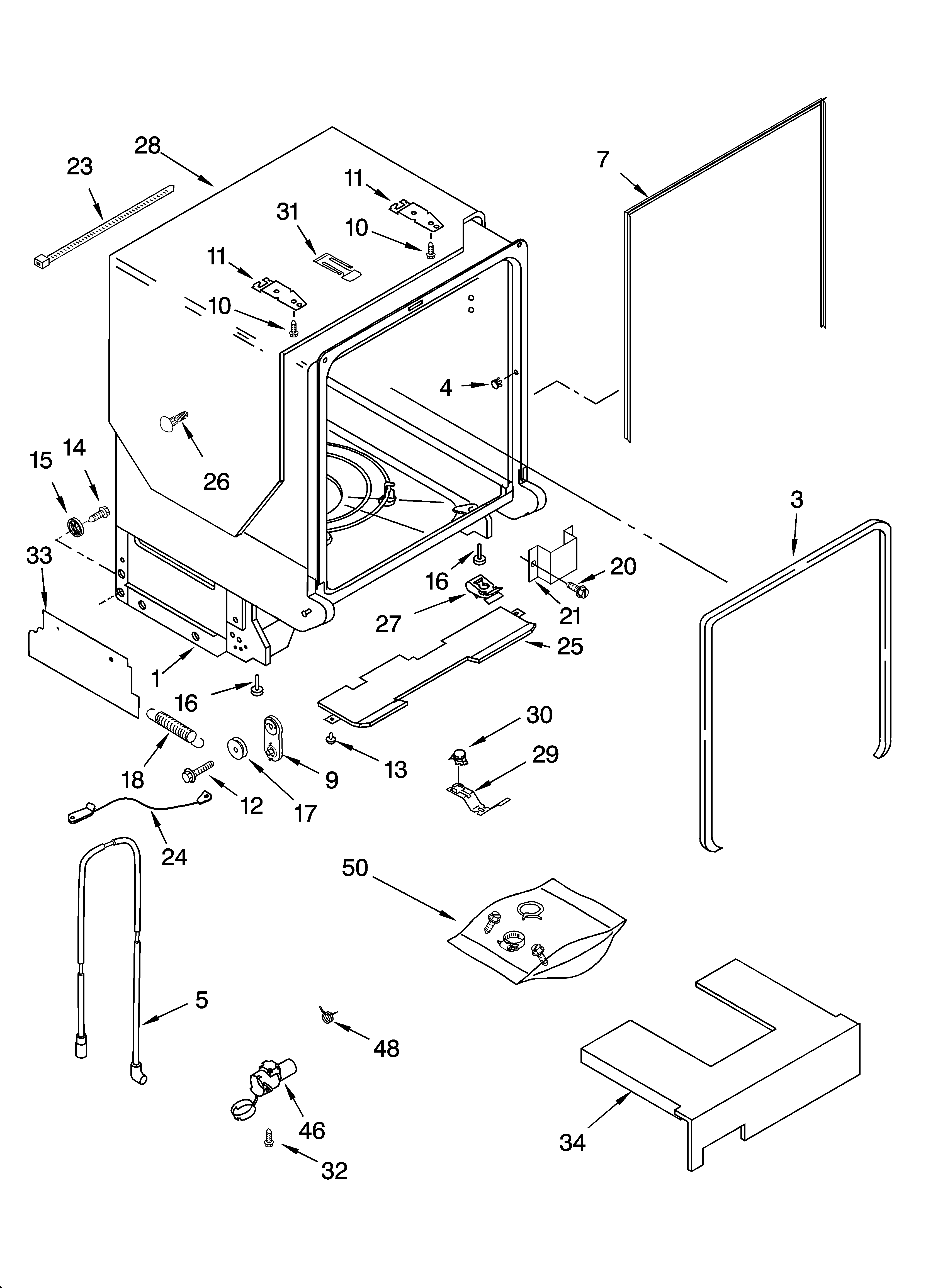 KitchenAid KUDS01VMSS6 tub and frame parts diagram