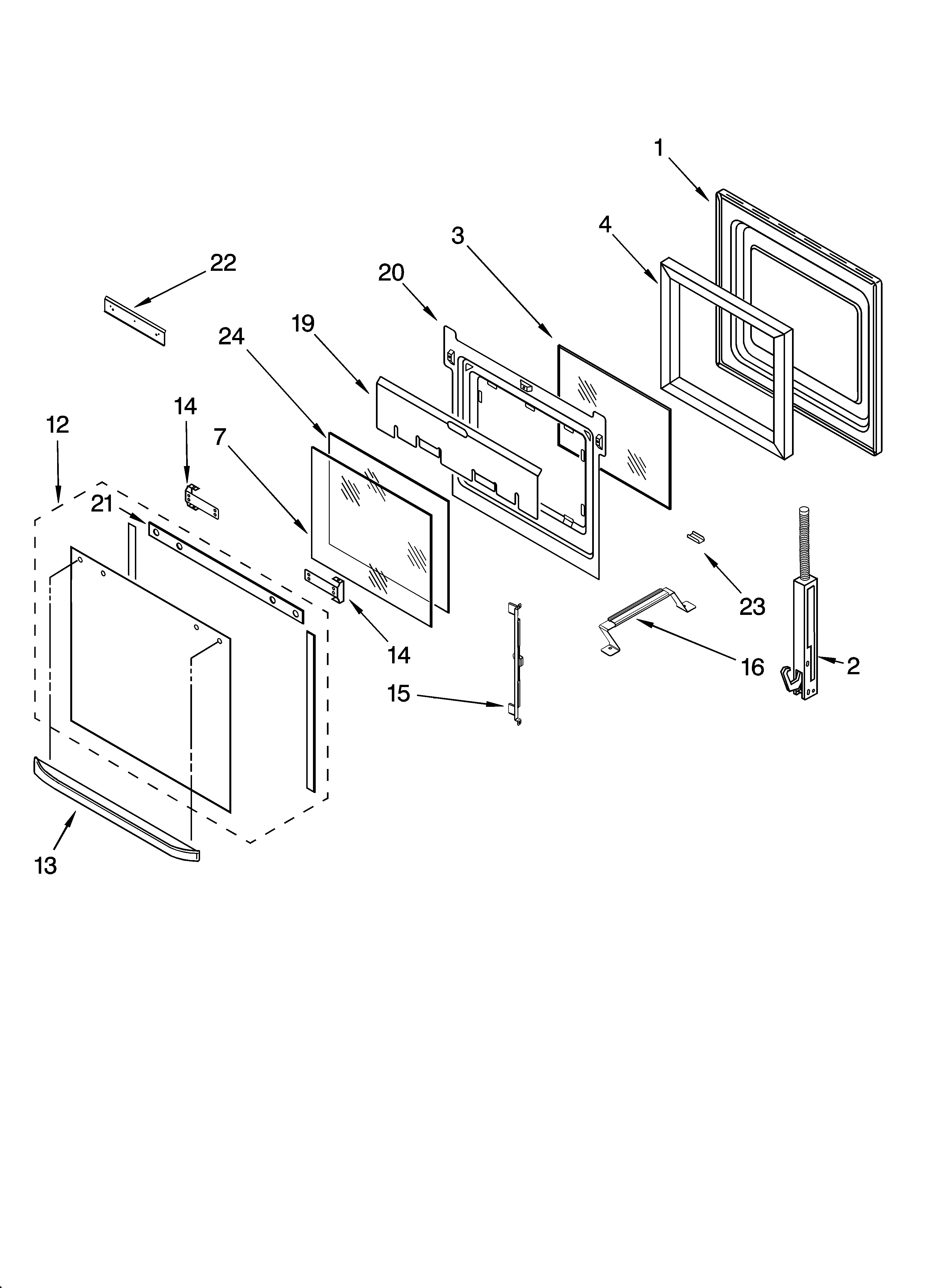 Whirlpool RBS245PDT18 oven door parts diagram