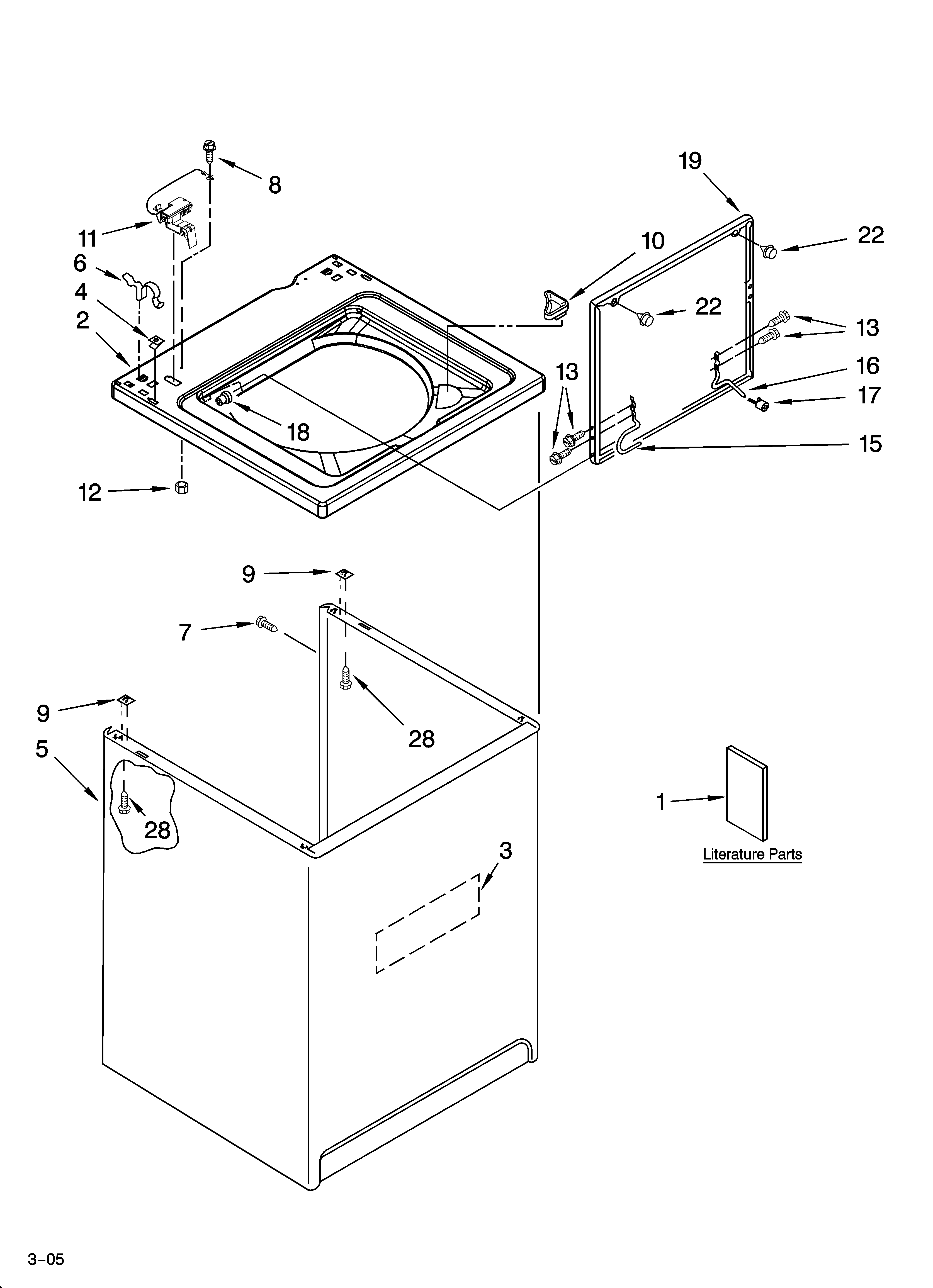 Whirlpool 7MLSC9900PW0 top and cabinet parts diagram