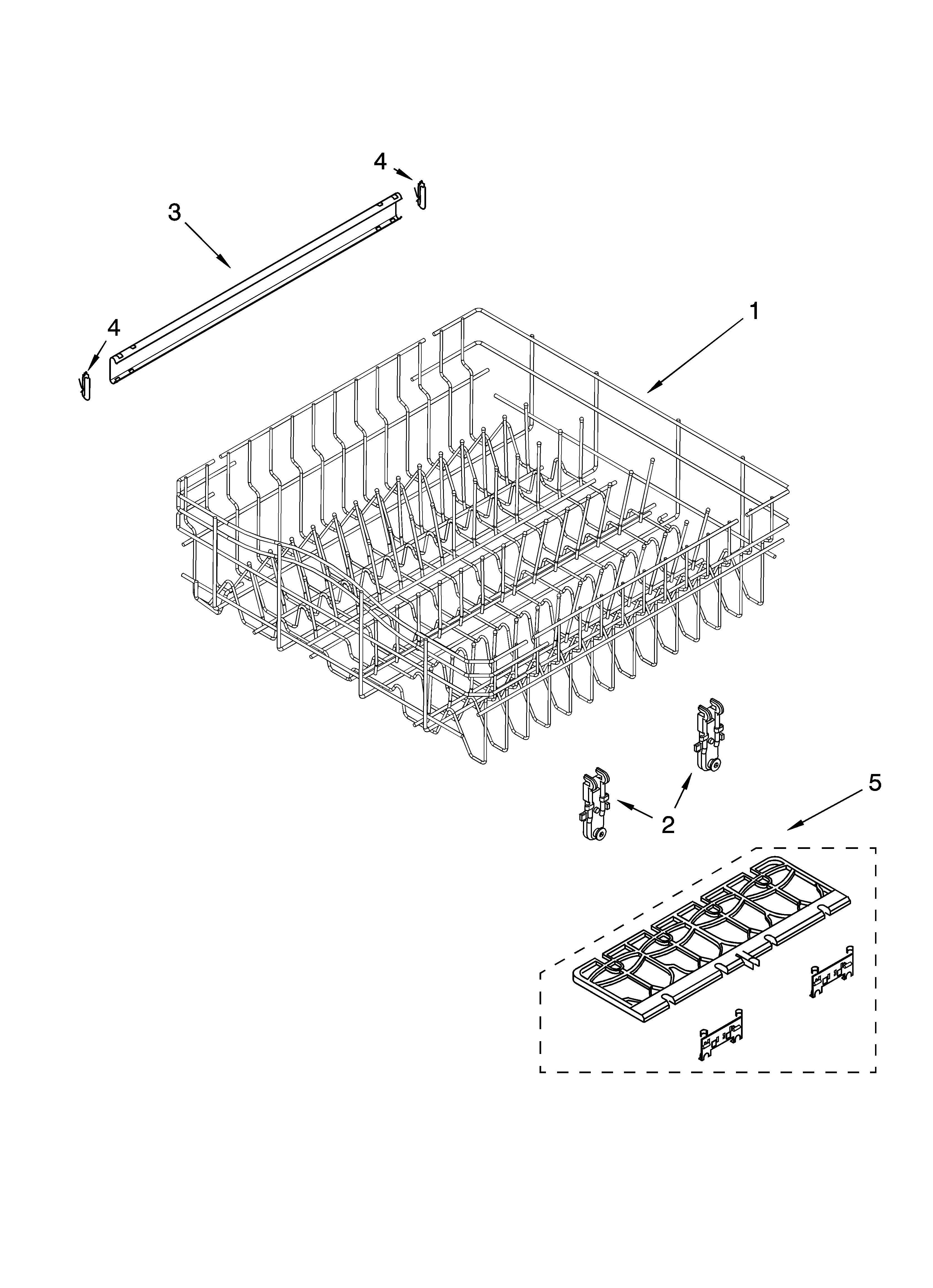 Whirlpool DU1048XTPS0 upper rack and track parts diagram