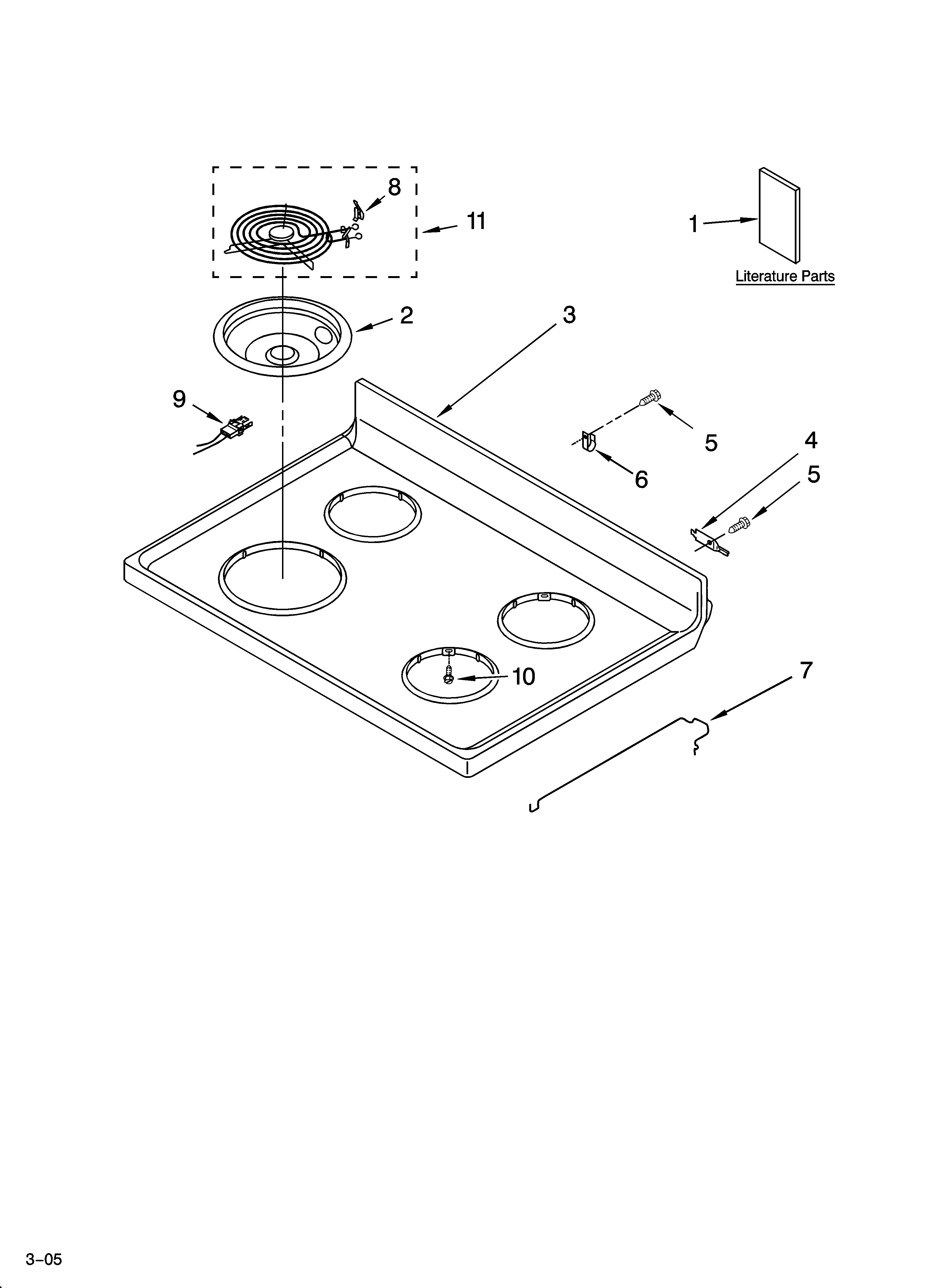 Roper FEP310KV2 cooktop parts diagram
