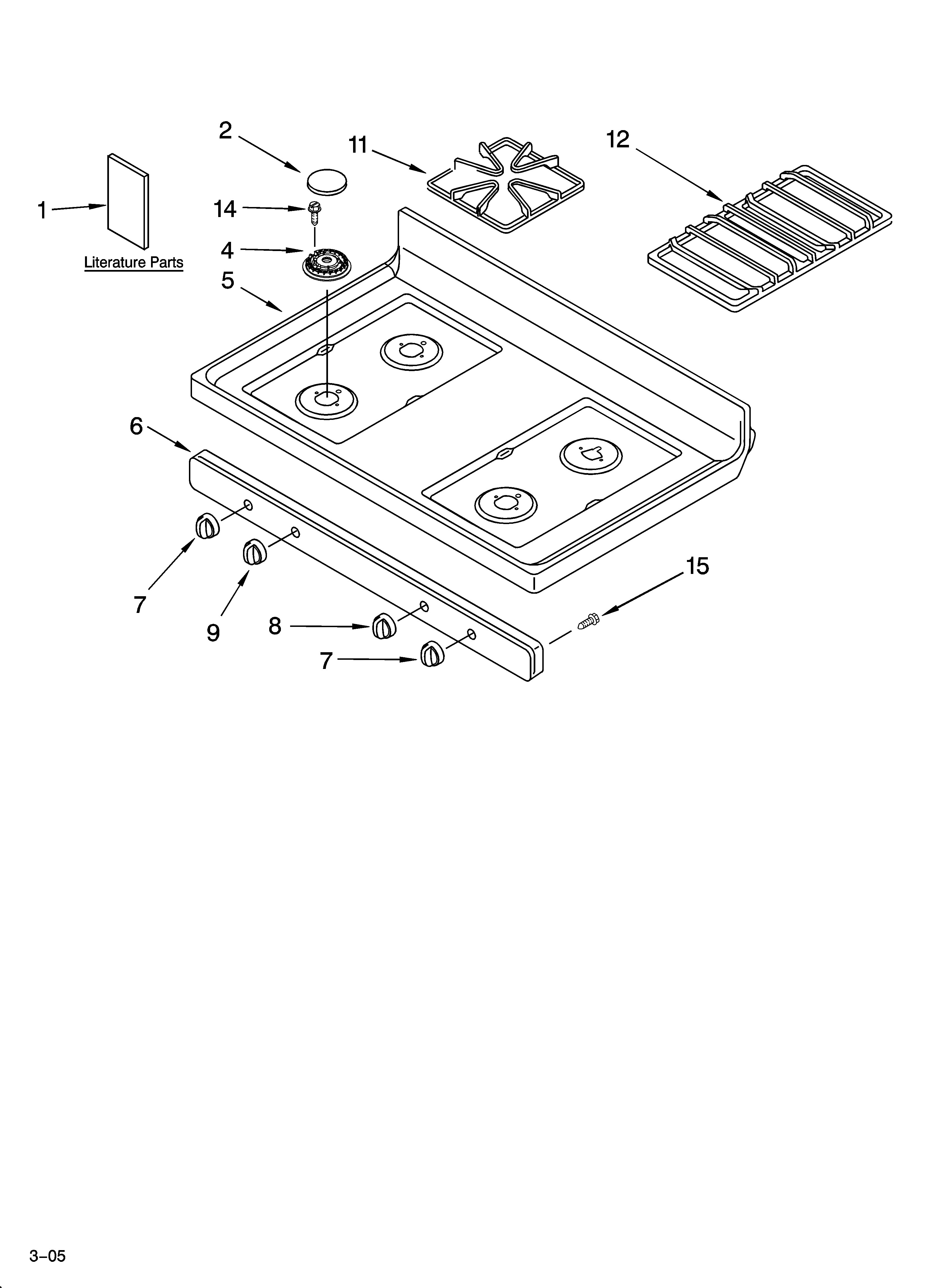 Whirlpool GS440LEMT3 cooktop parts diagram