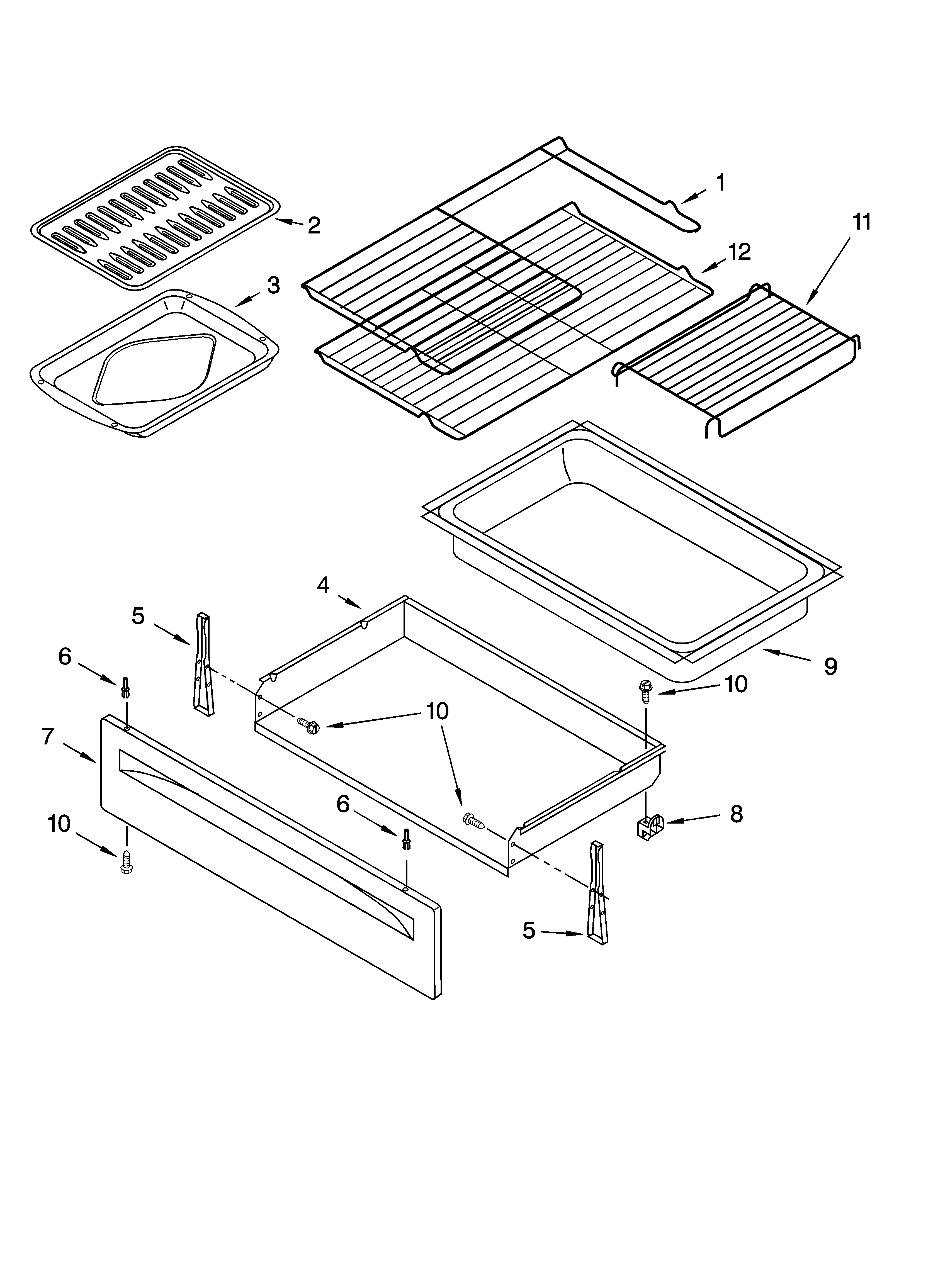 Whirlpool GS440LEMT3 drawer & broiler parts diagram