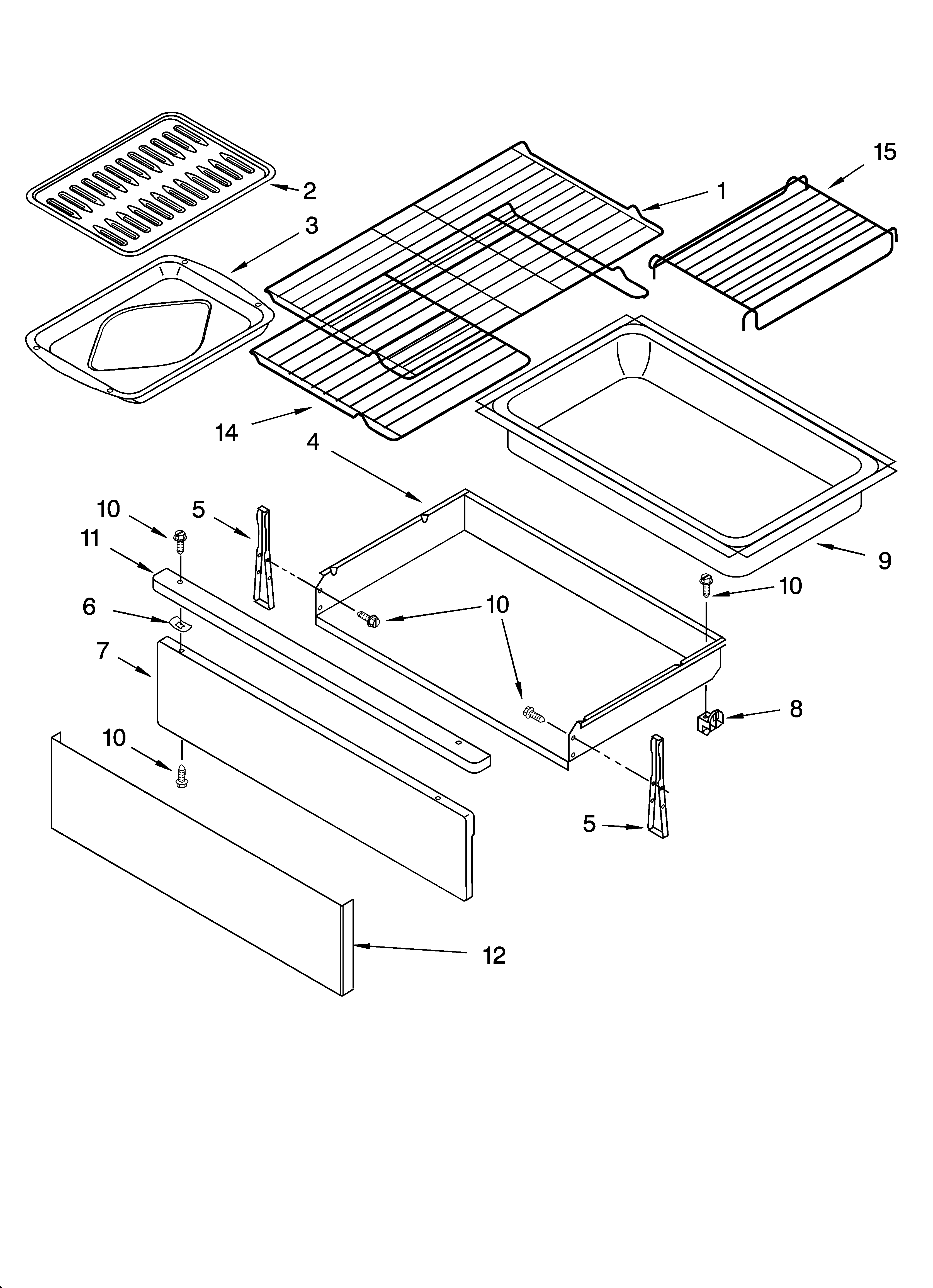 Whirlpool GS445LEMS3 drawer & broiler parts diagram