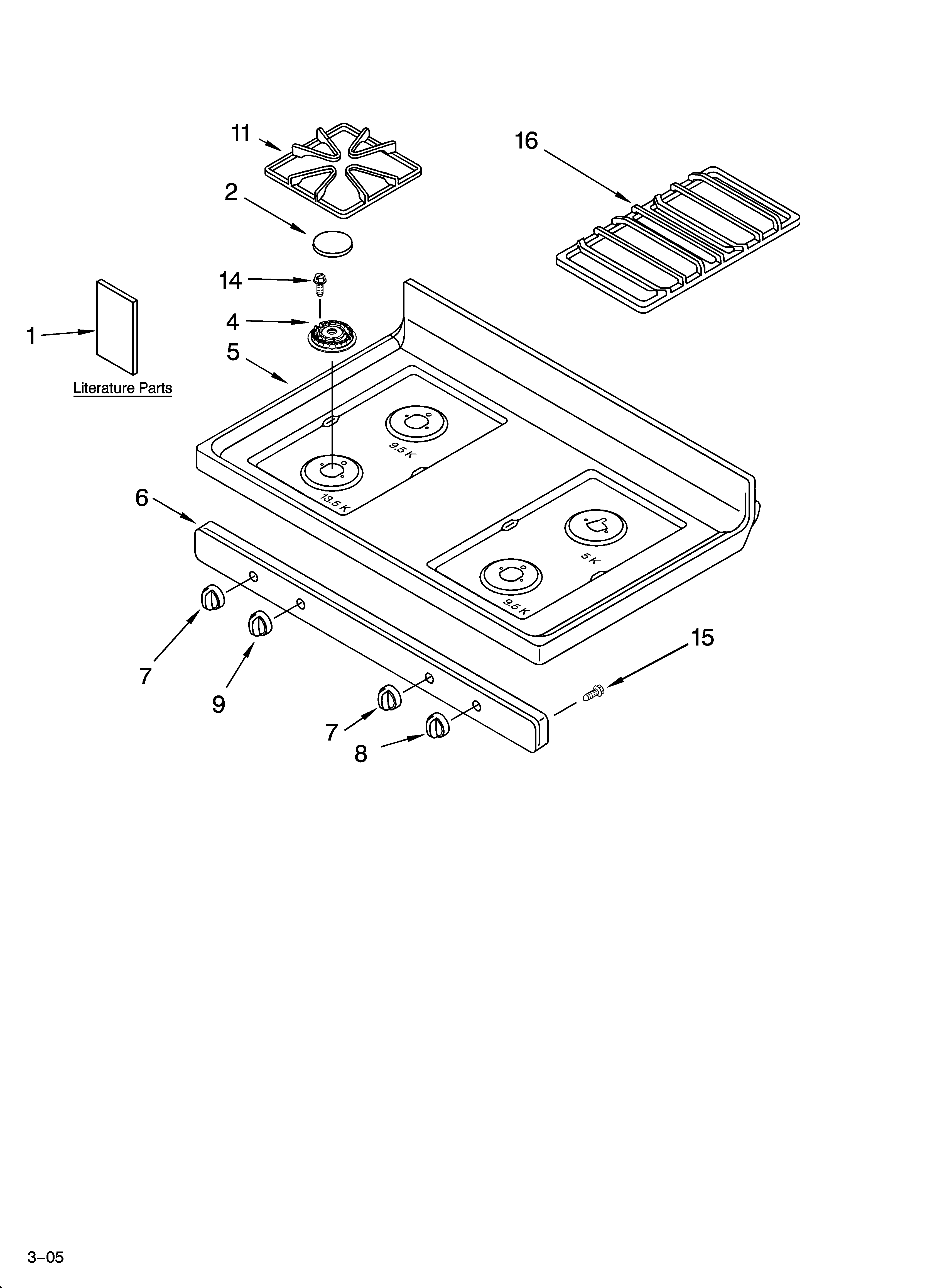 Whirlpool GS475LEMS2 cooktop parts diagram