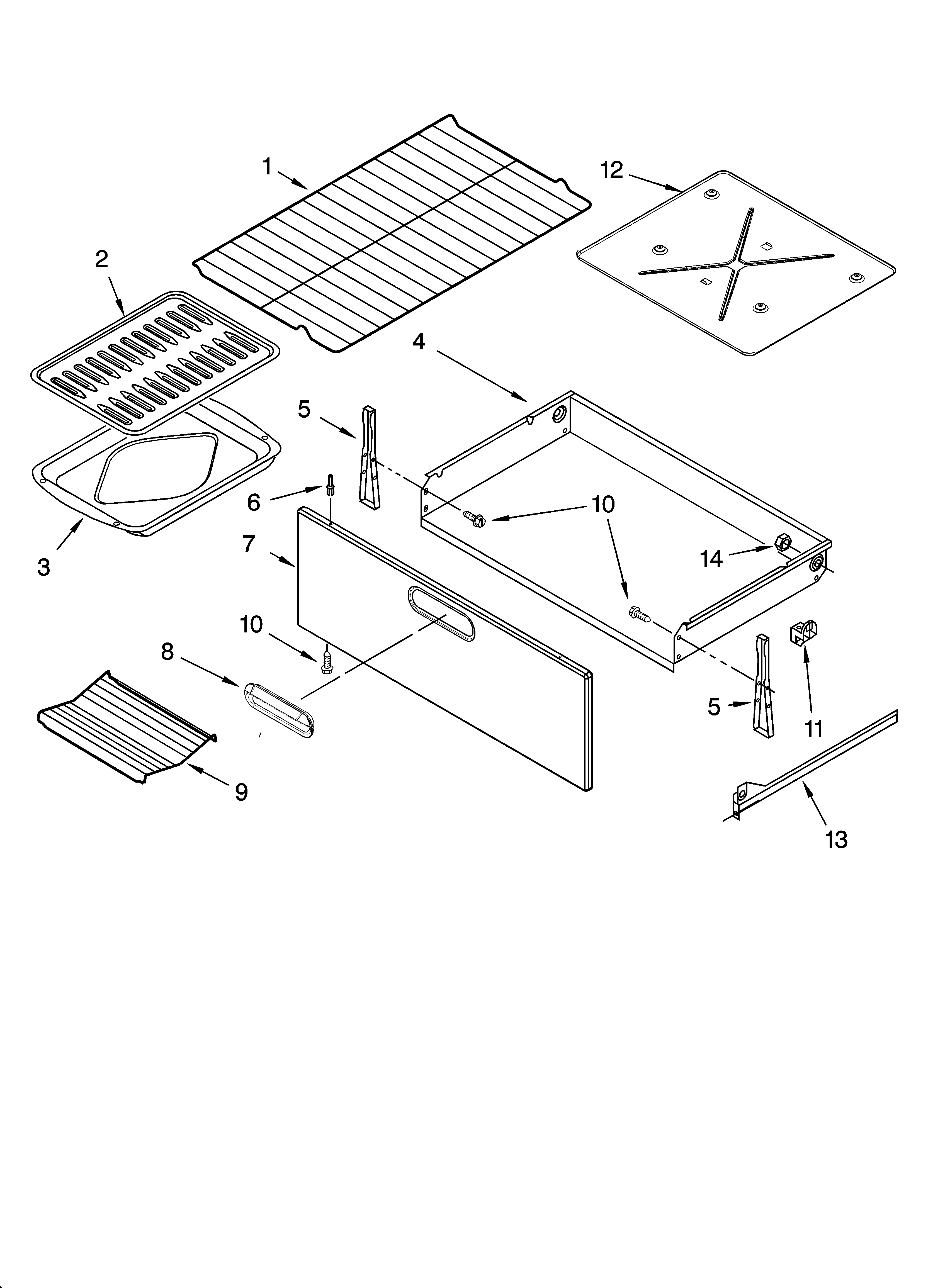 KitchenAid KERA205PBL1 drawer & broiler parts, optional parts diagram
