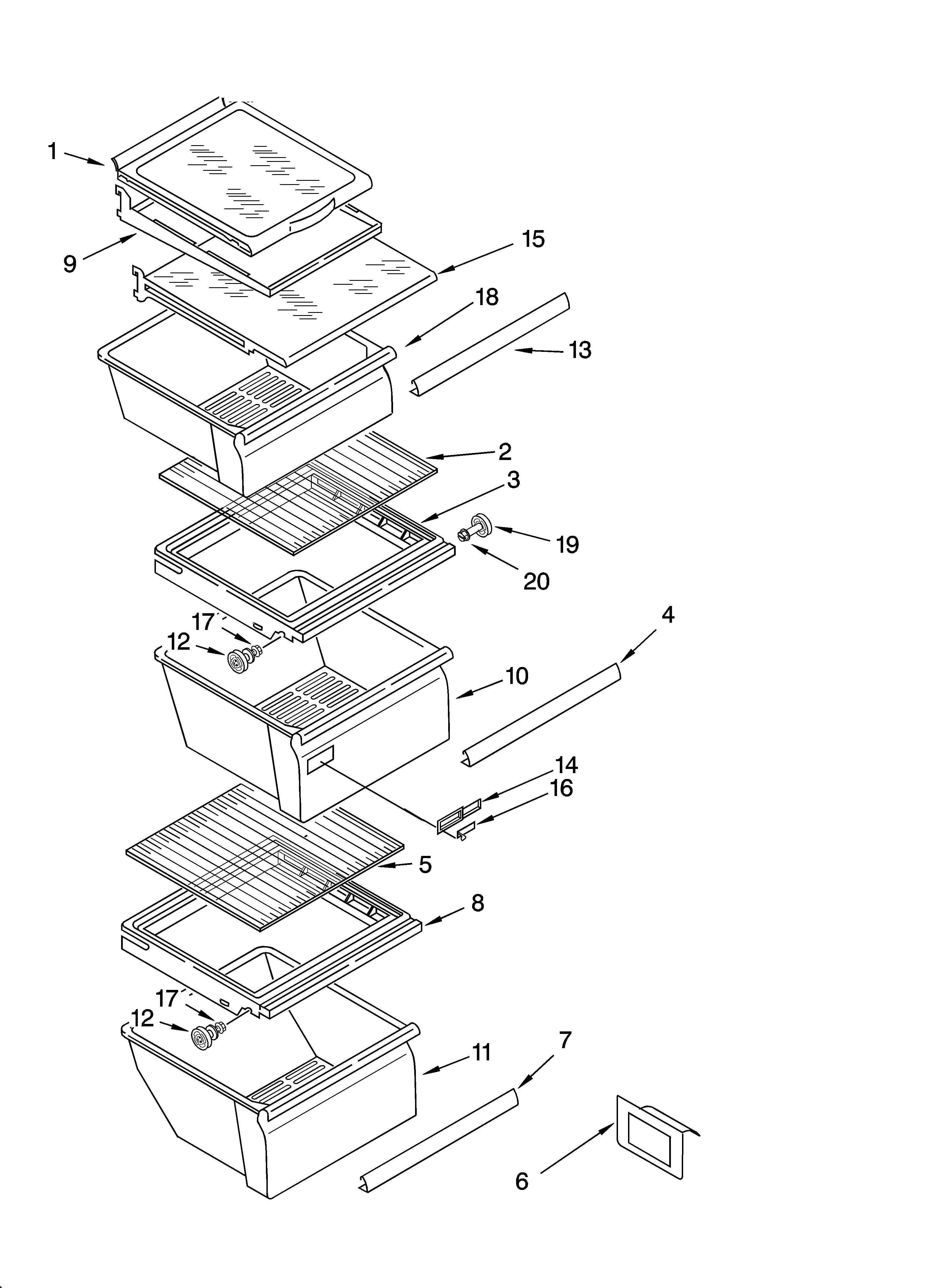 KitchenAid KSRD25FKWH15 refrigerator shelf parts diagram