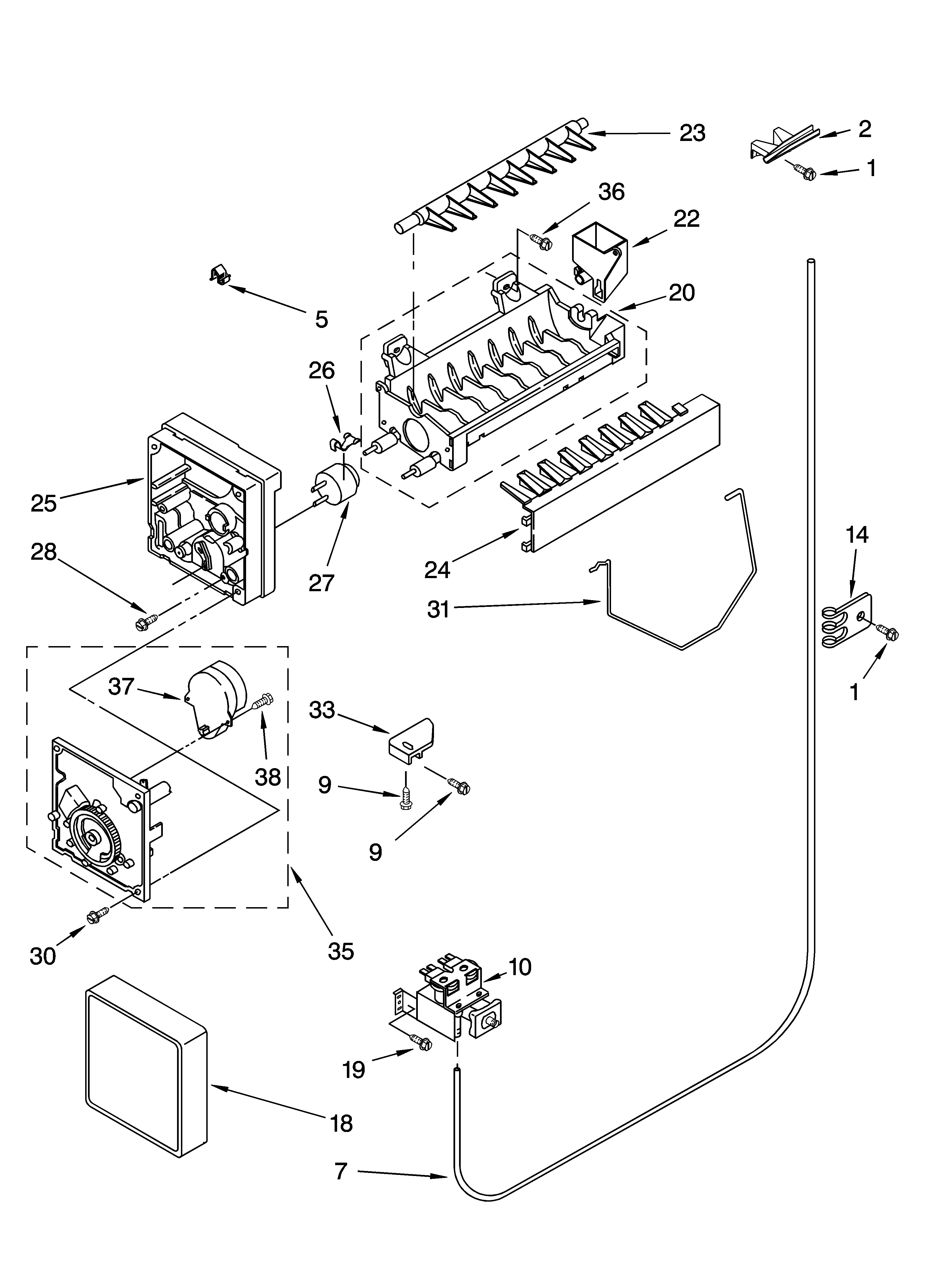 KitchenAid KSRD25FKWH15 icemaker parts, optional parts diagram