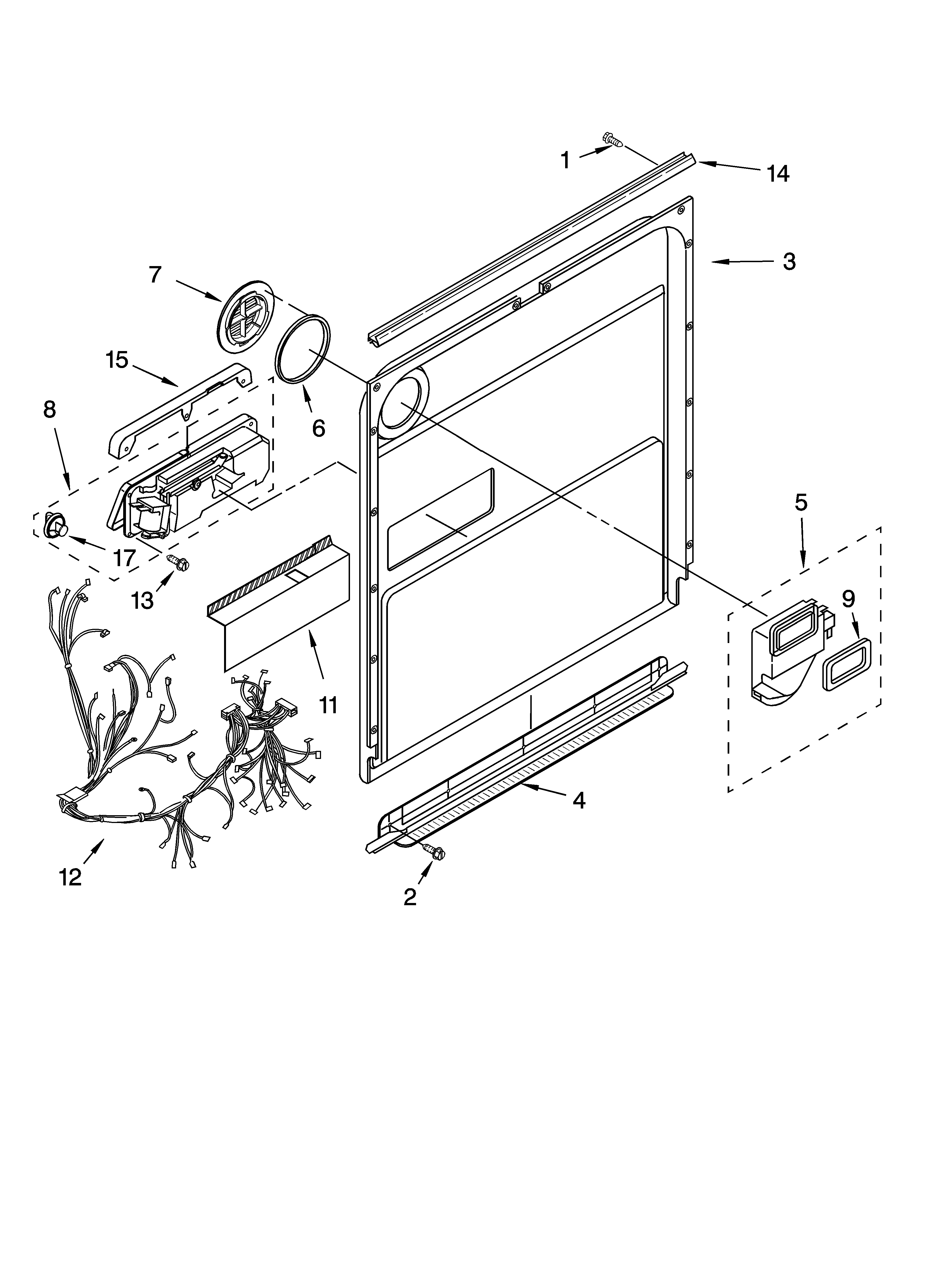 KitchenAid KUDK01TKBL1 door and latch parts diagram