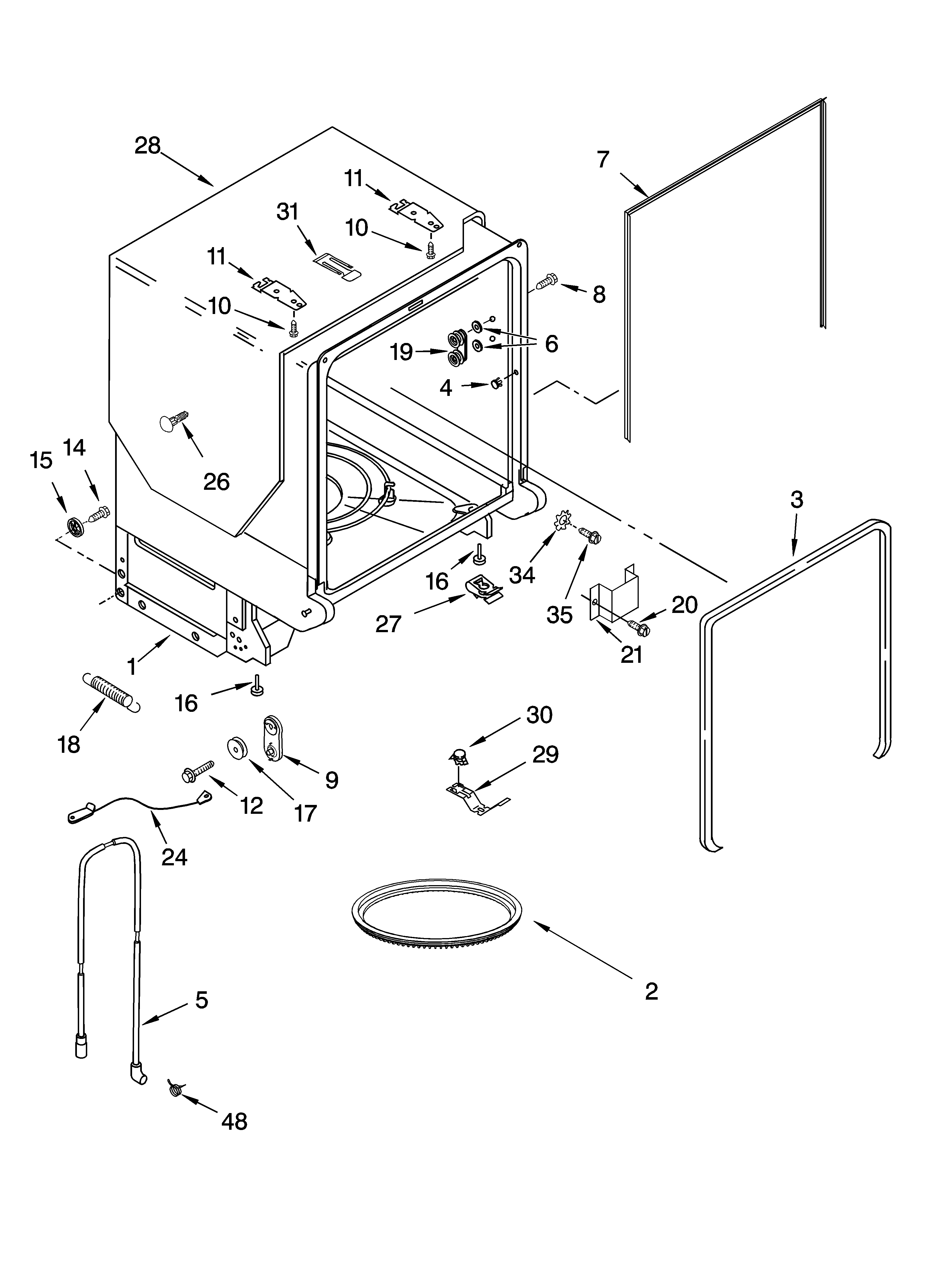 KitchenAid KUDK01TKBL1 tub and frame parts diagram