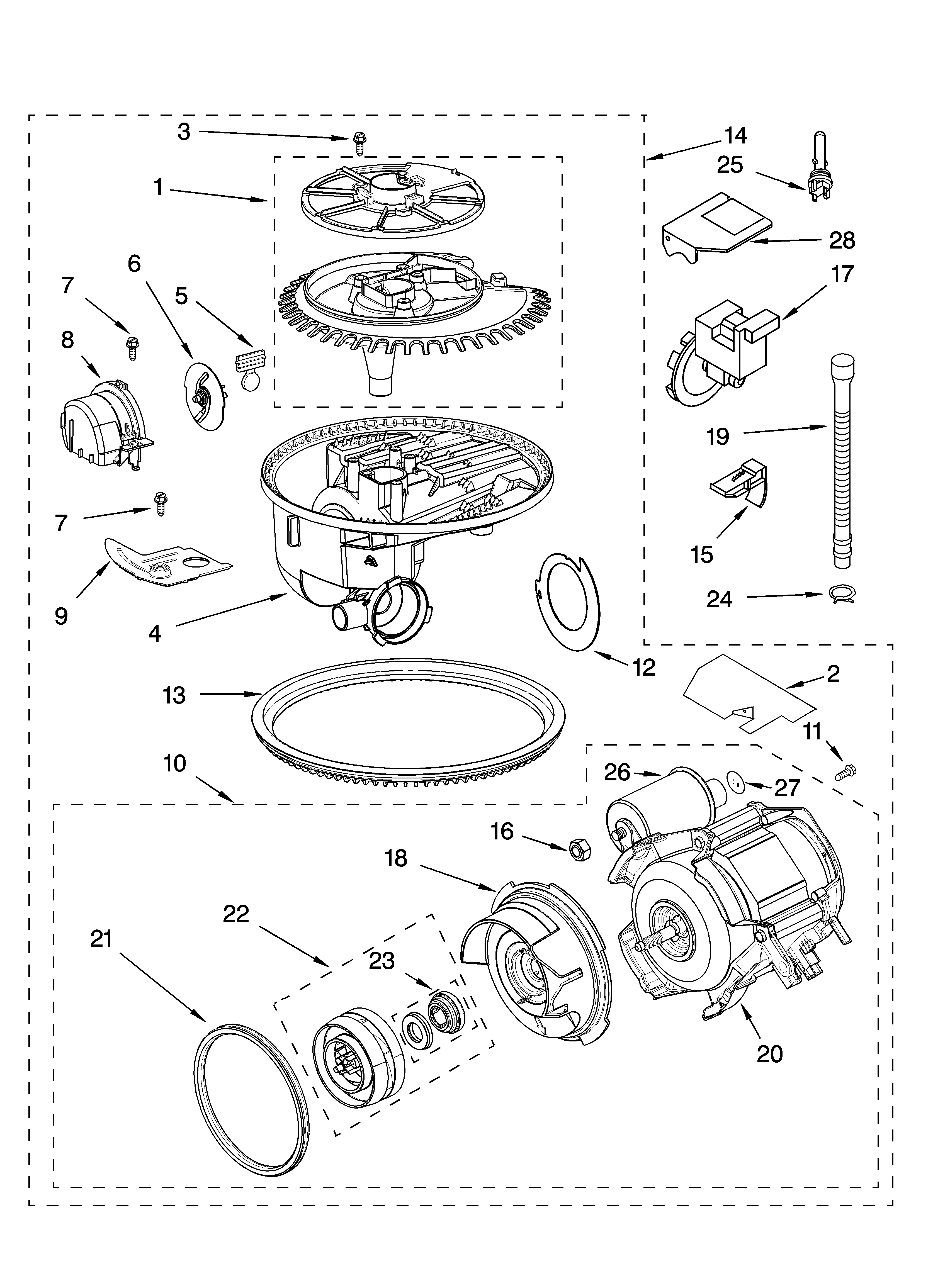 KitchenAid KUDK01TKBL1 pump and motor parts diagram