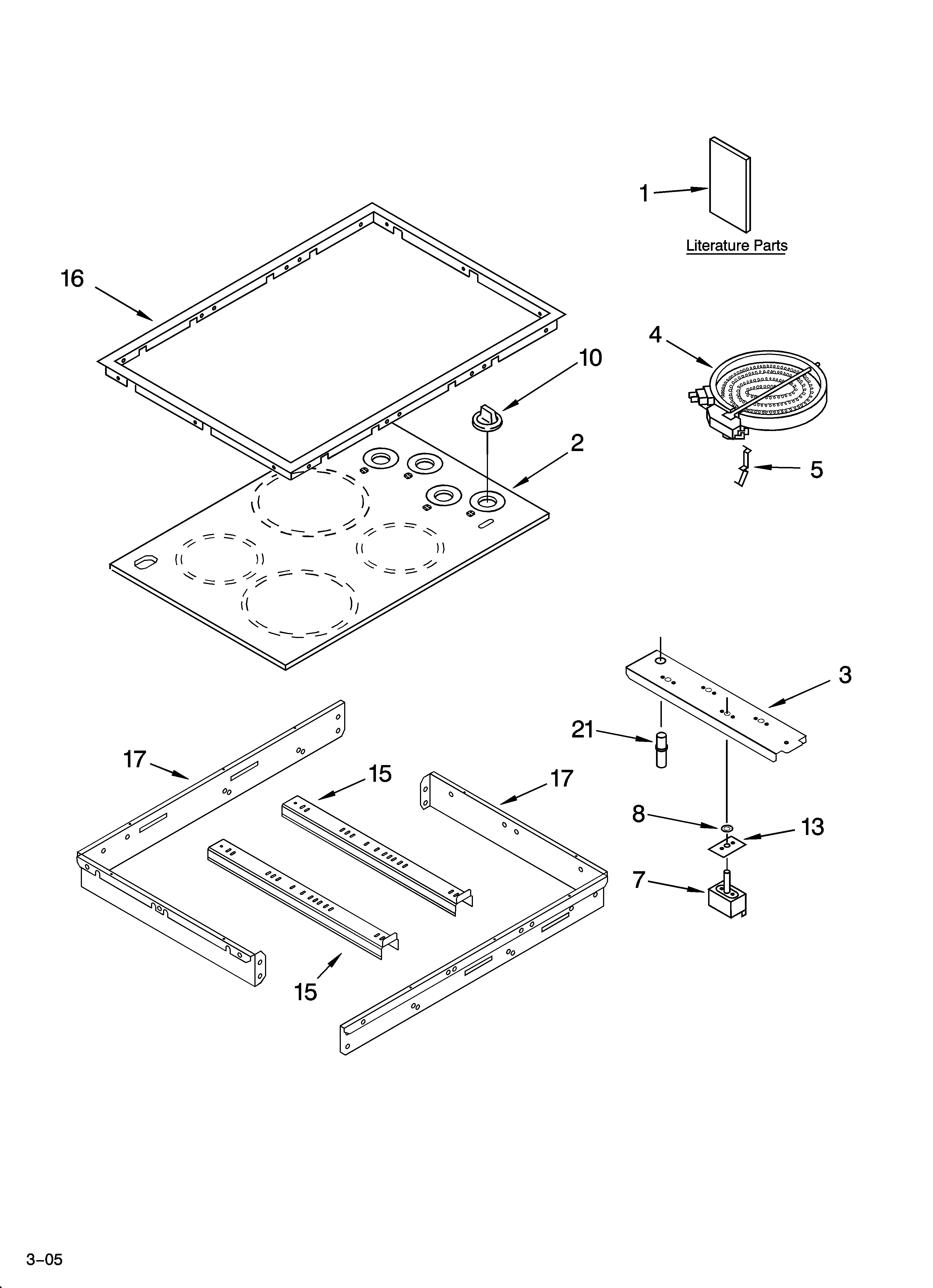 Whirlpool RS696PXGQ14 cooktop parts diagram