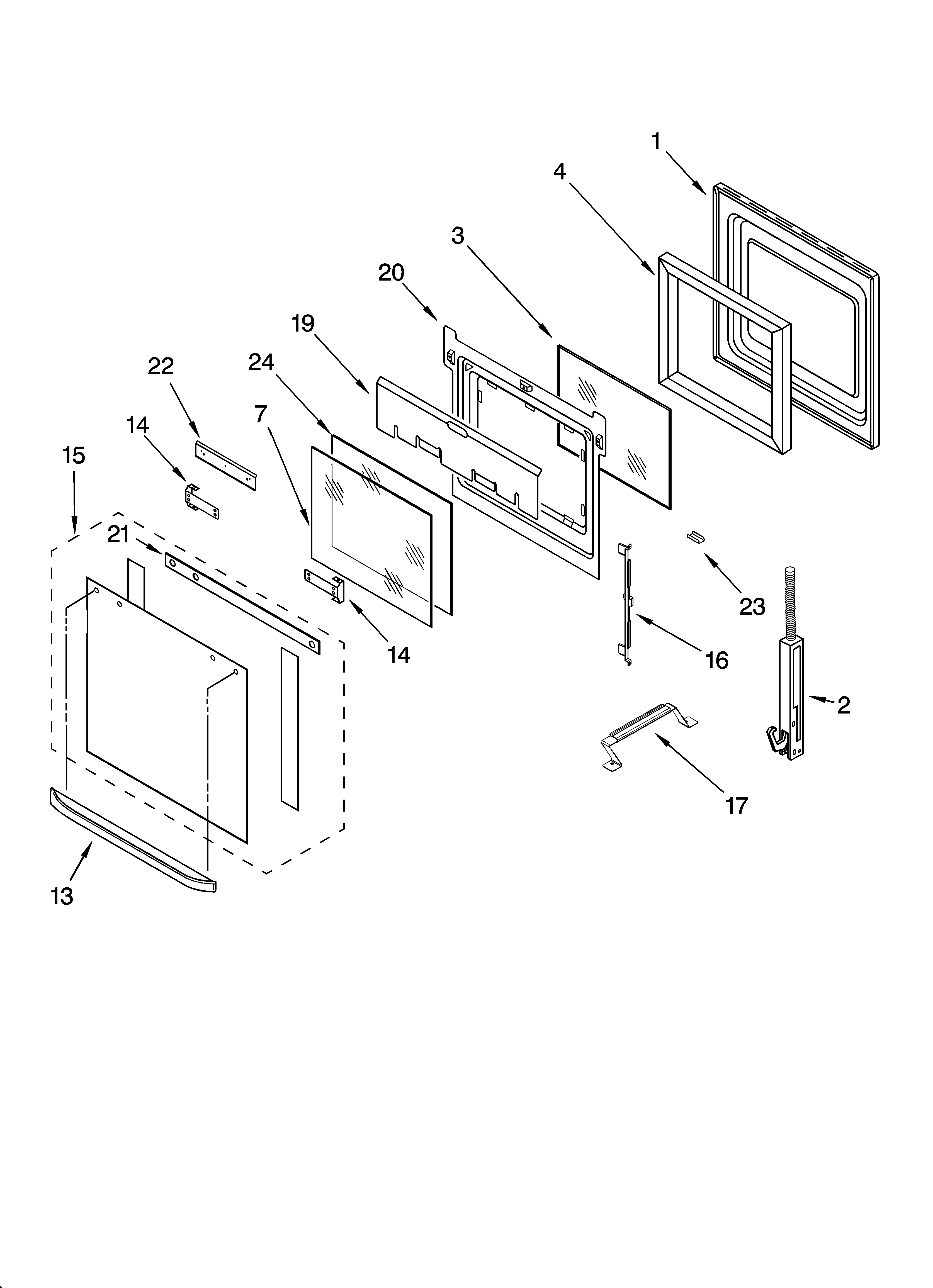 Whirlpool RS696PXGQ14 oven door parts diagram