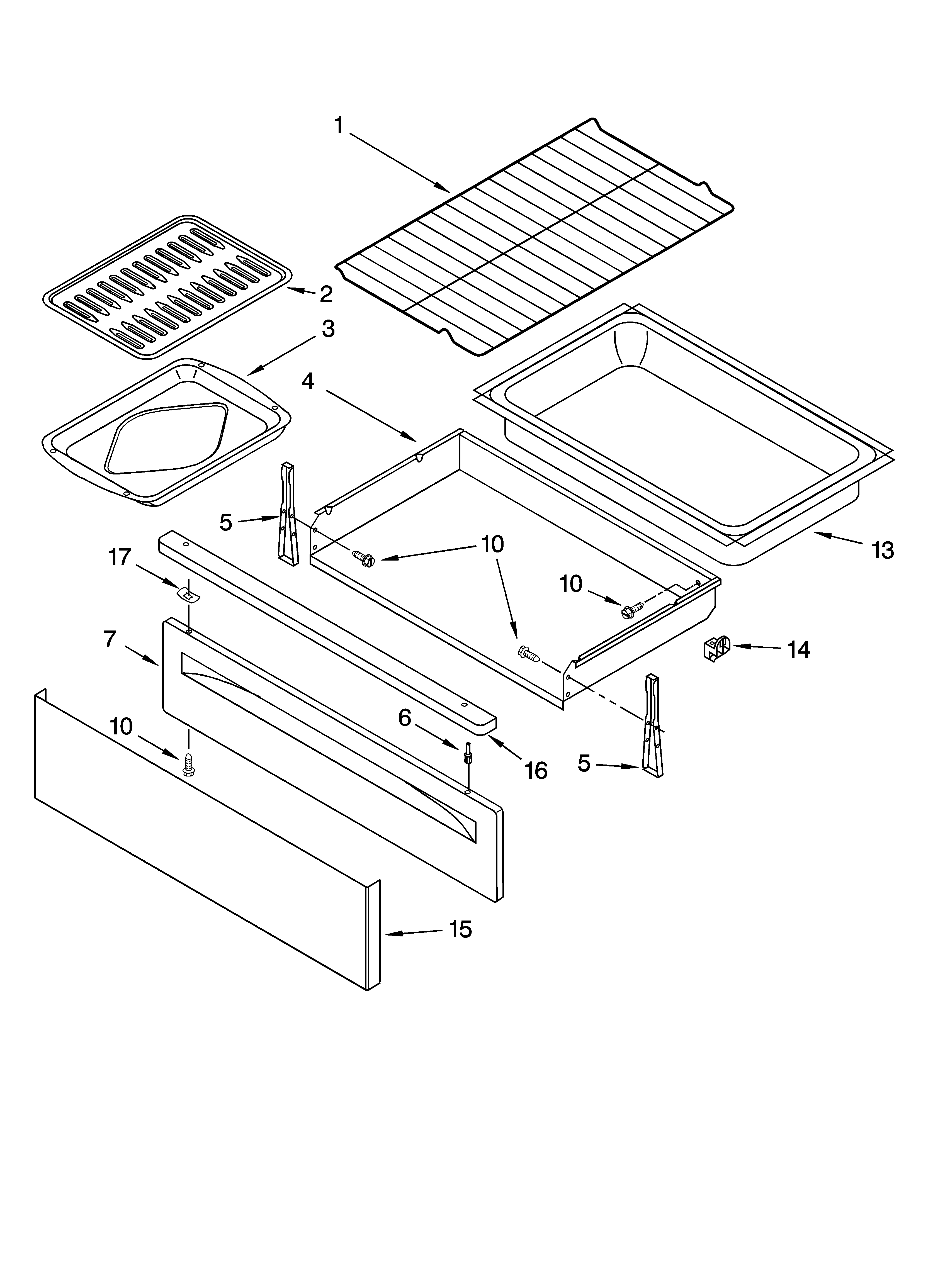 Whirlpool SF378LEPQ1 drawer & broiler parts diagram
