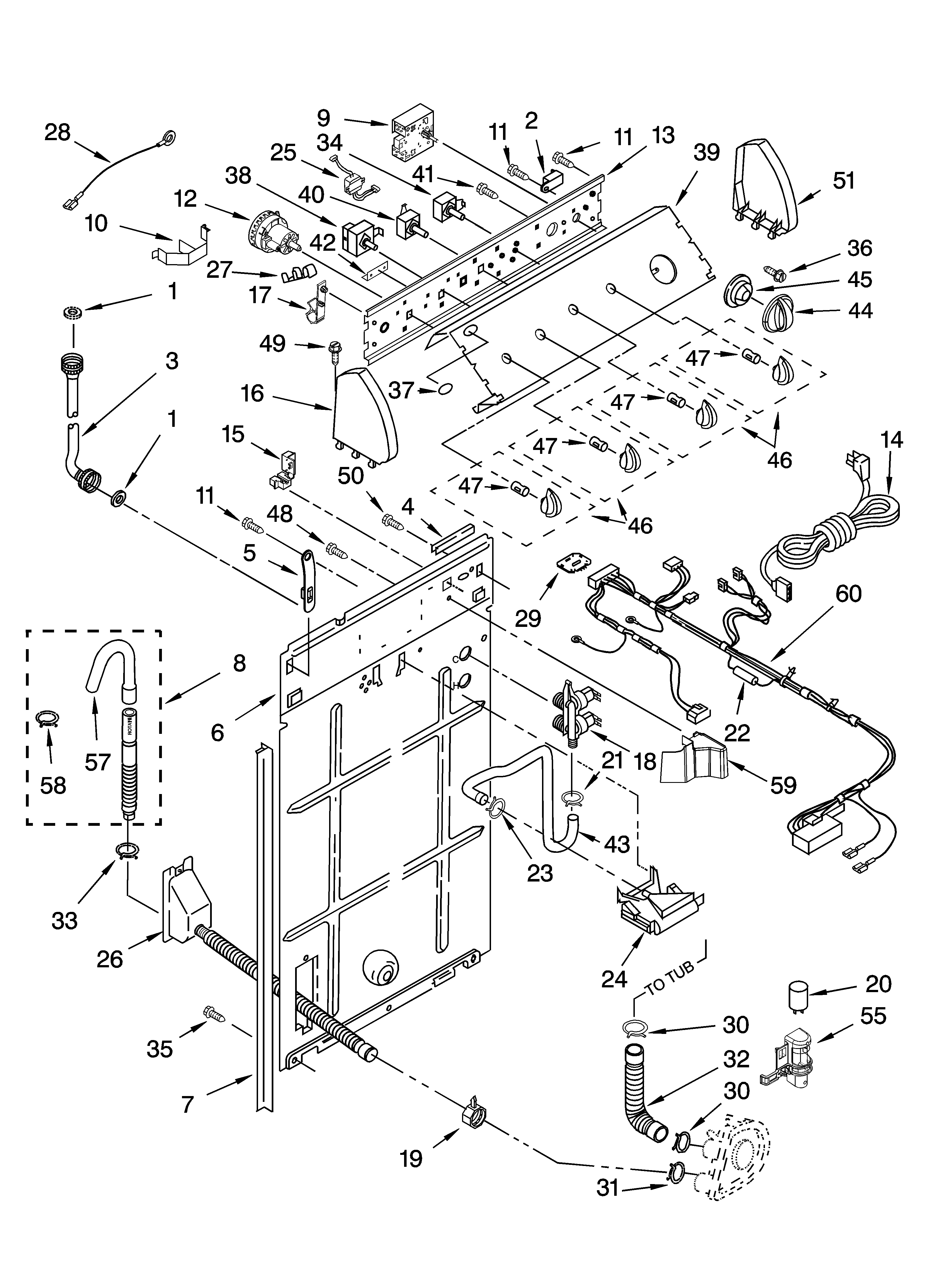 Whirlpool 7MGST9679PW0 controls and rear panel parts diagram