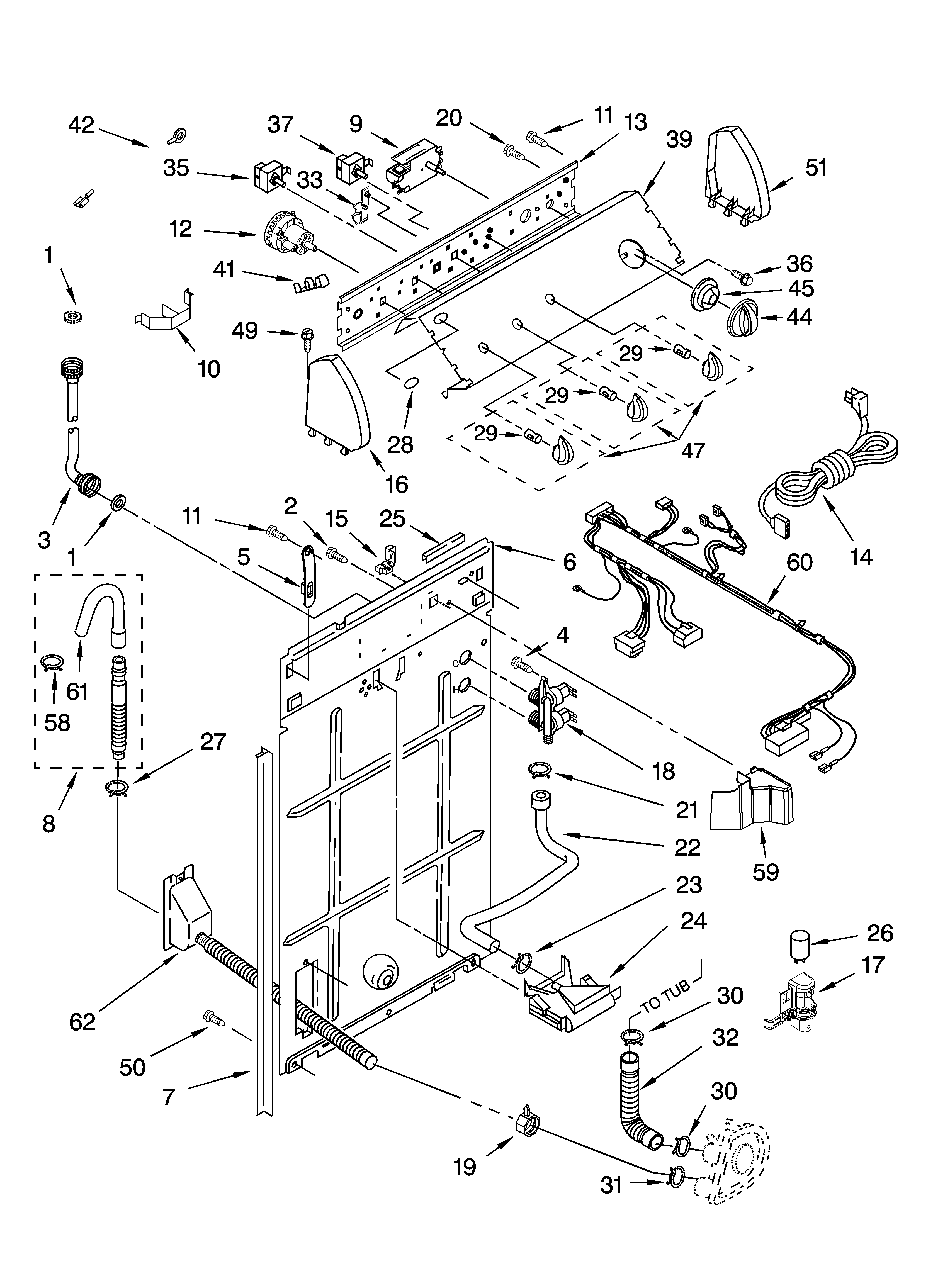 Whirlpool 7MLSR7533PQ0 controls and rear panel parts diagram