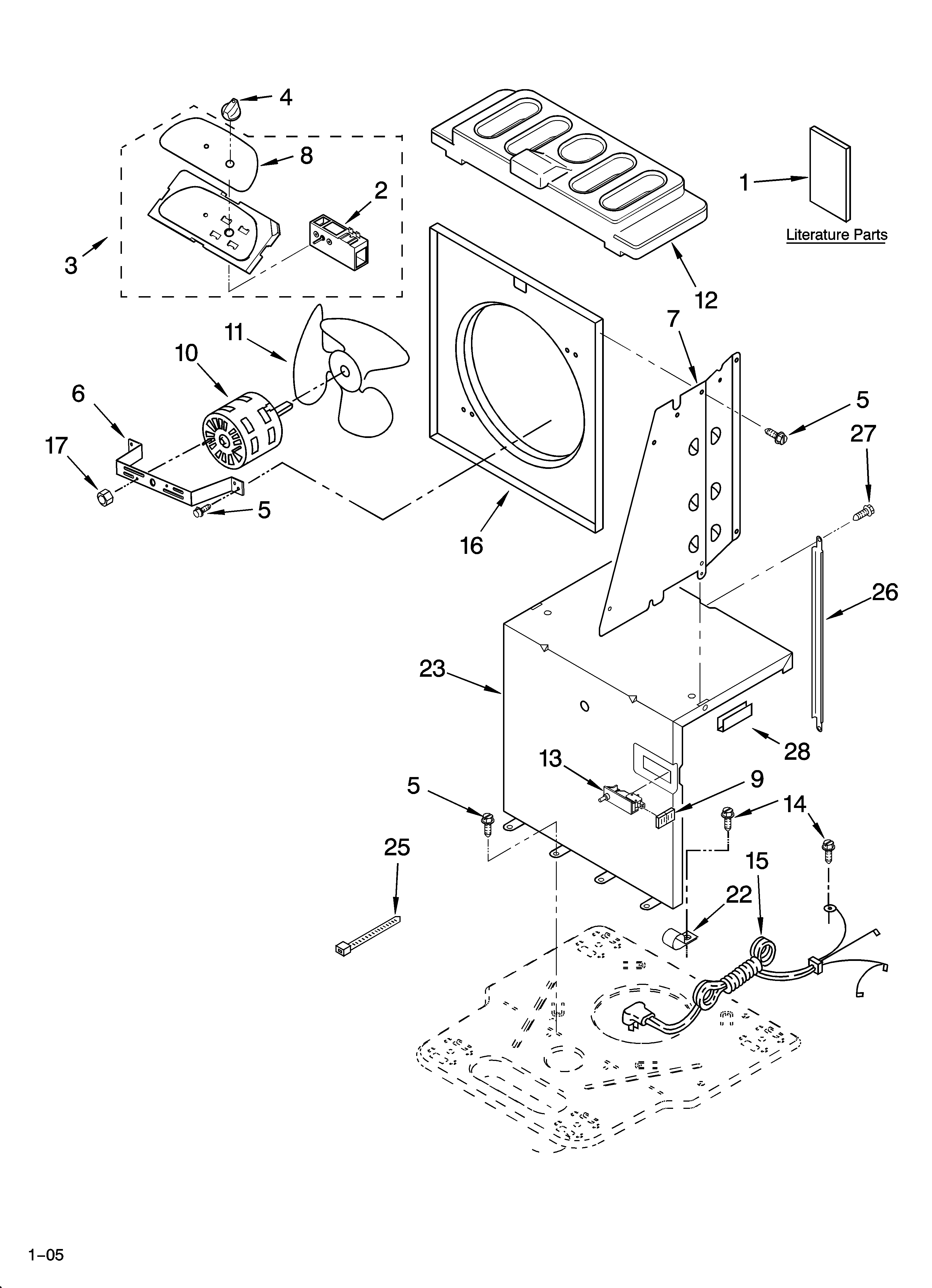 Whirlpool AD25BSR0 air flow and control parts diagram