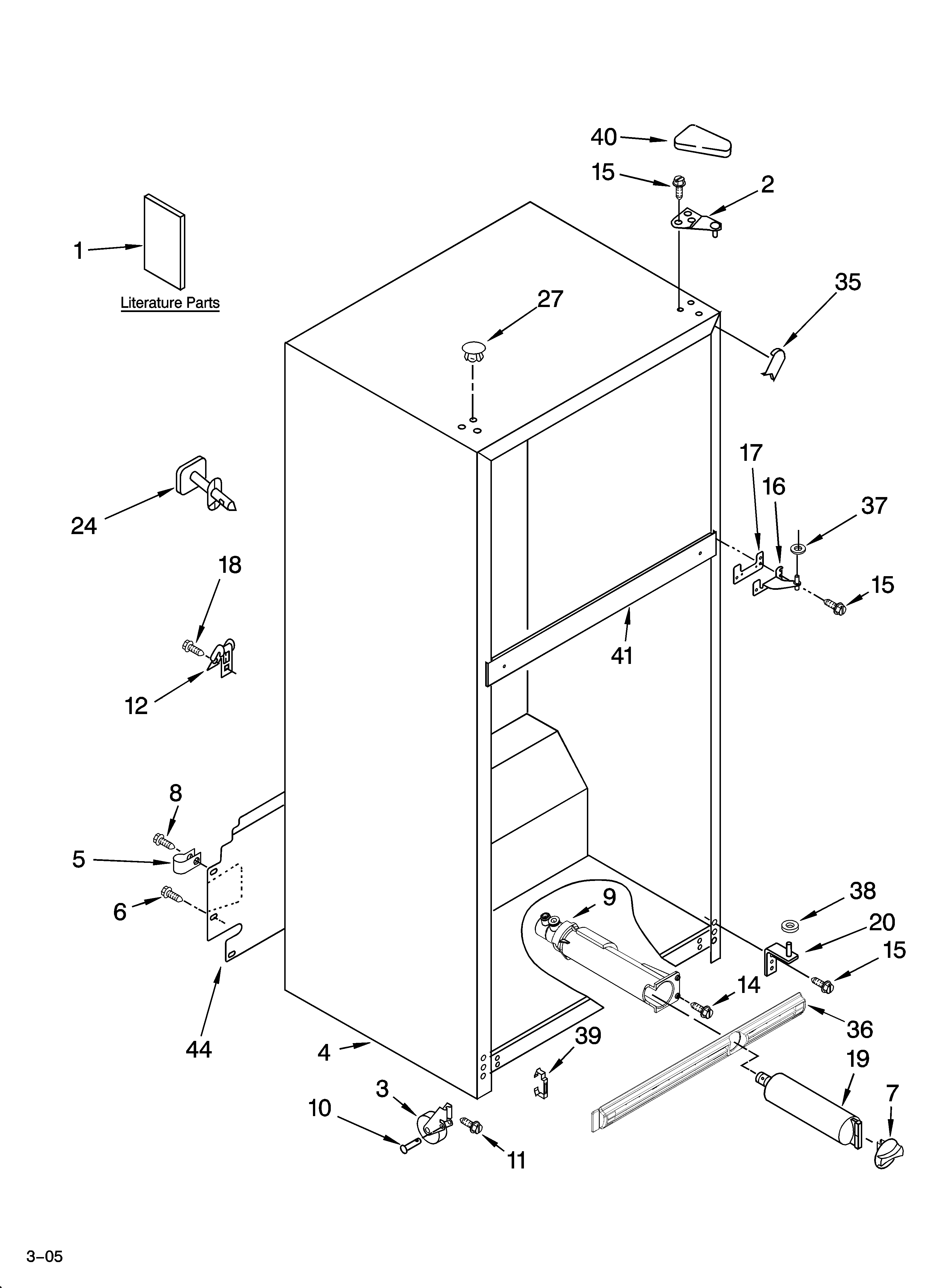 Whirlpool ET1FHTXMT02 cabinet parts diagram