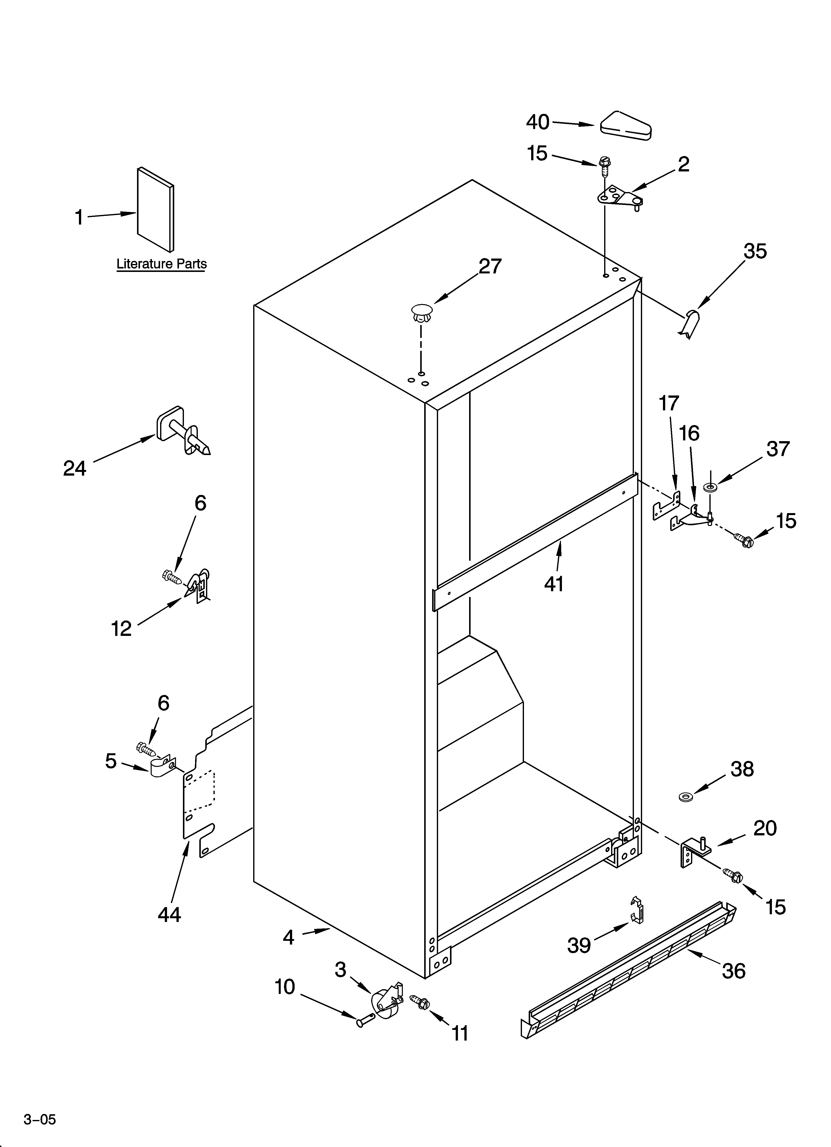Whirlpool ET1FTKXKQ04 cabinet parts diagram