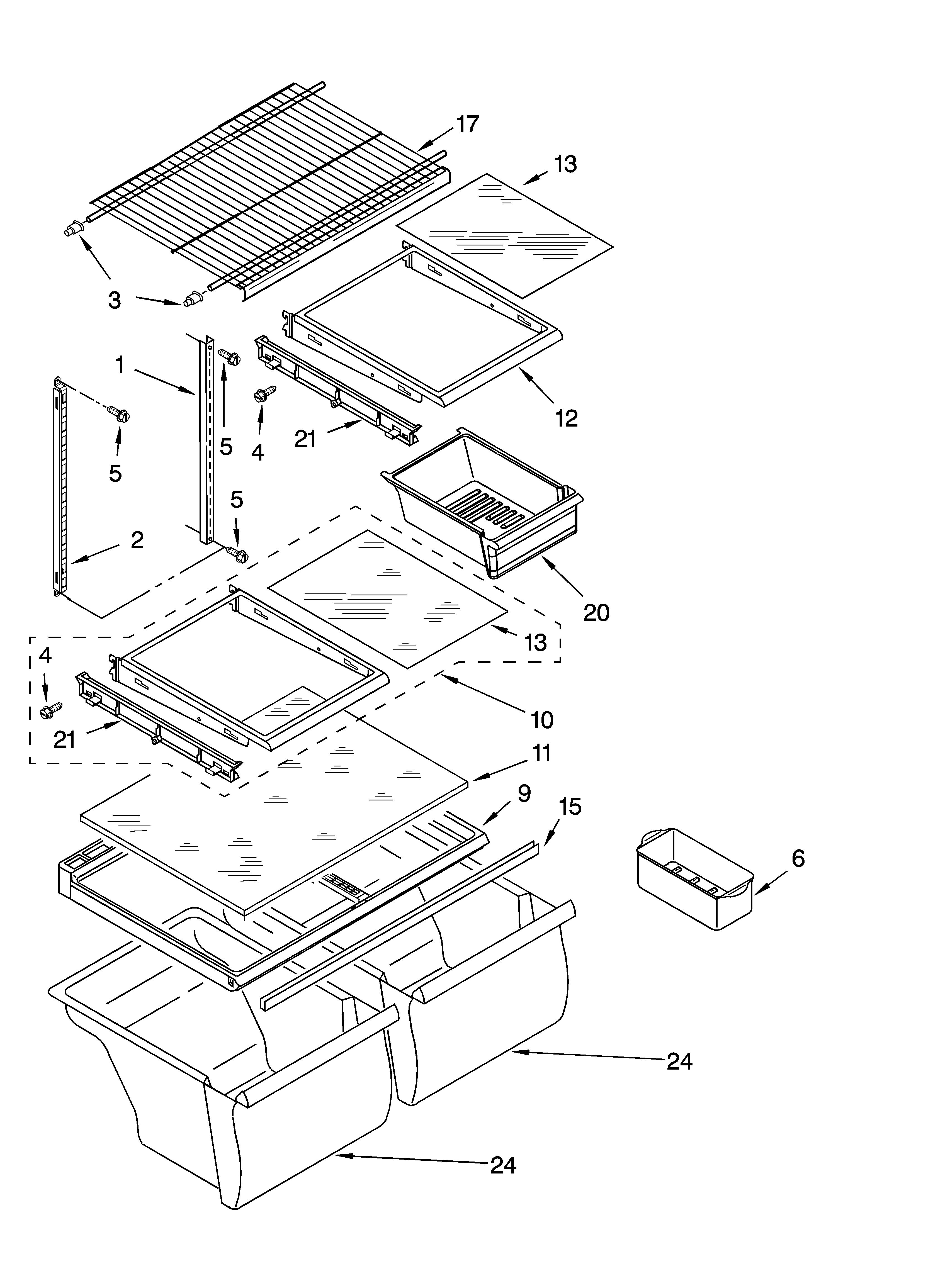 Whirlpool ET1FTKXKQ04 shelf parts, optional parts diagram