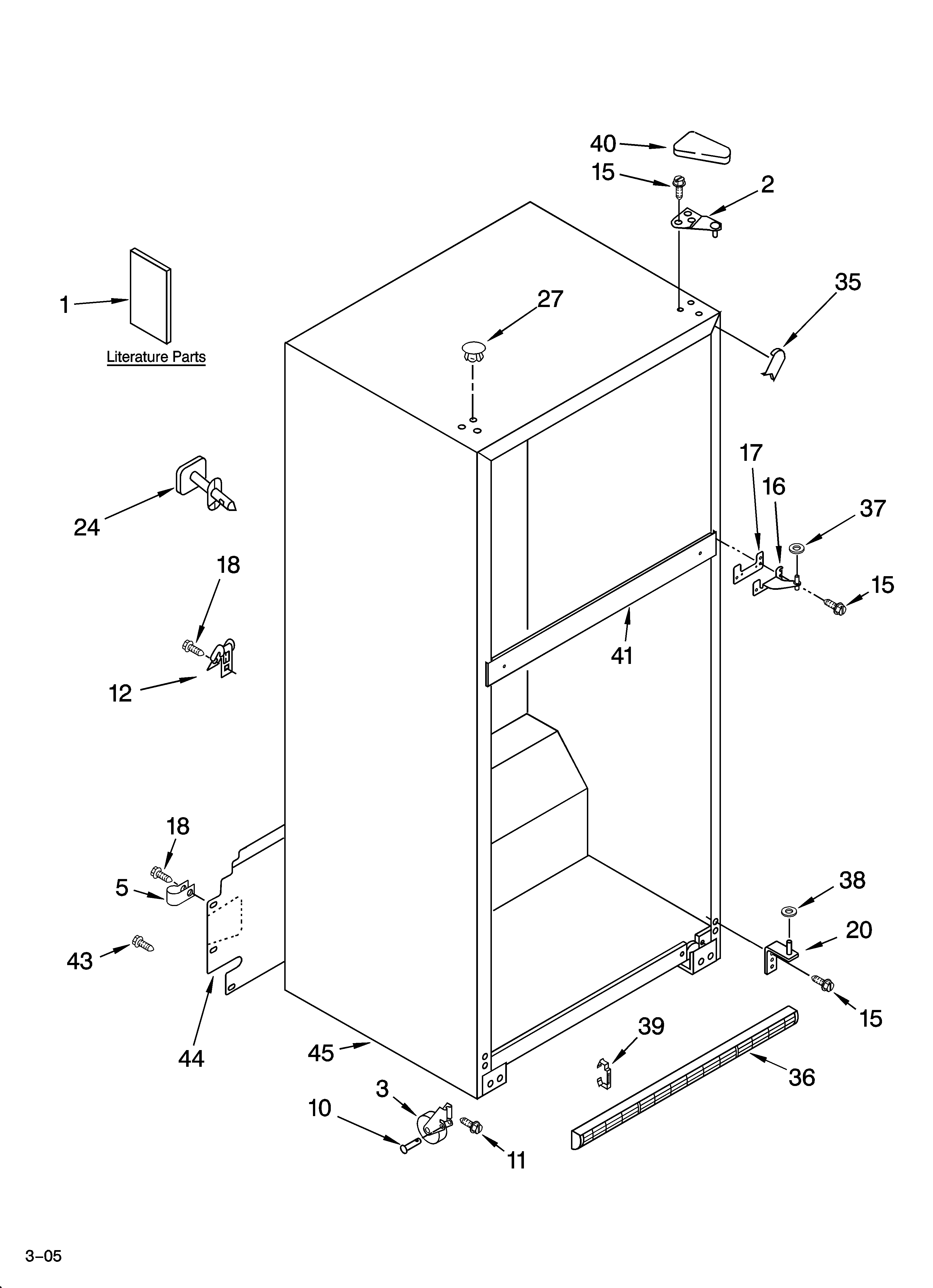 Whirlpool ET1LFKXKQ04 cabinet parts diagram