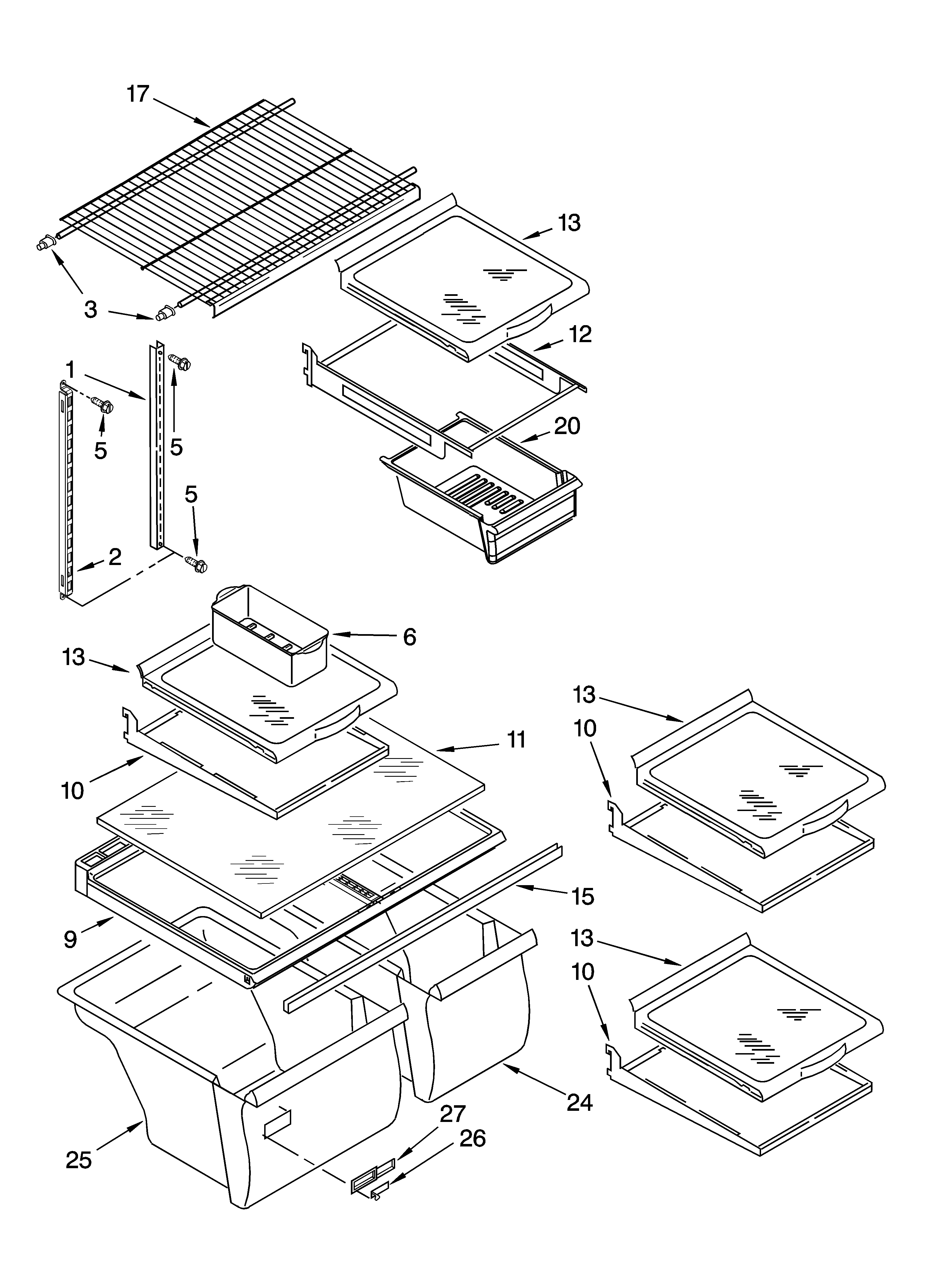 Whirlpool ET1LFKXKQ04 shelf parts, optional parts diagram