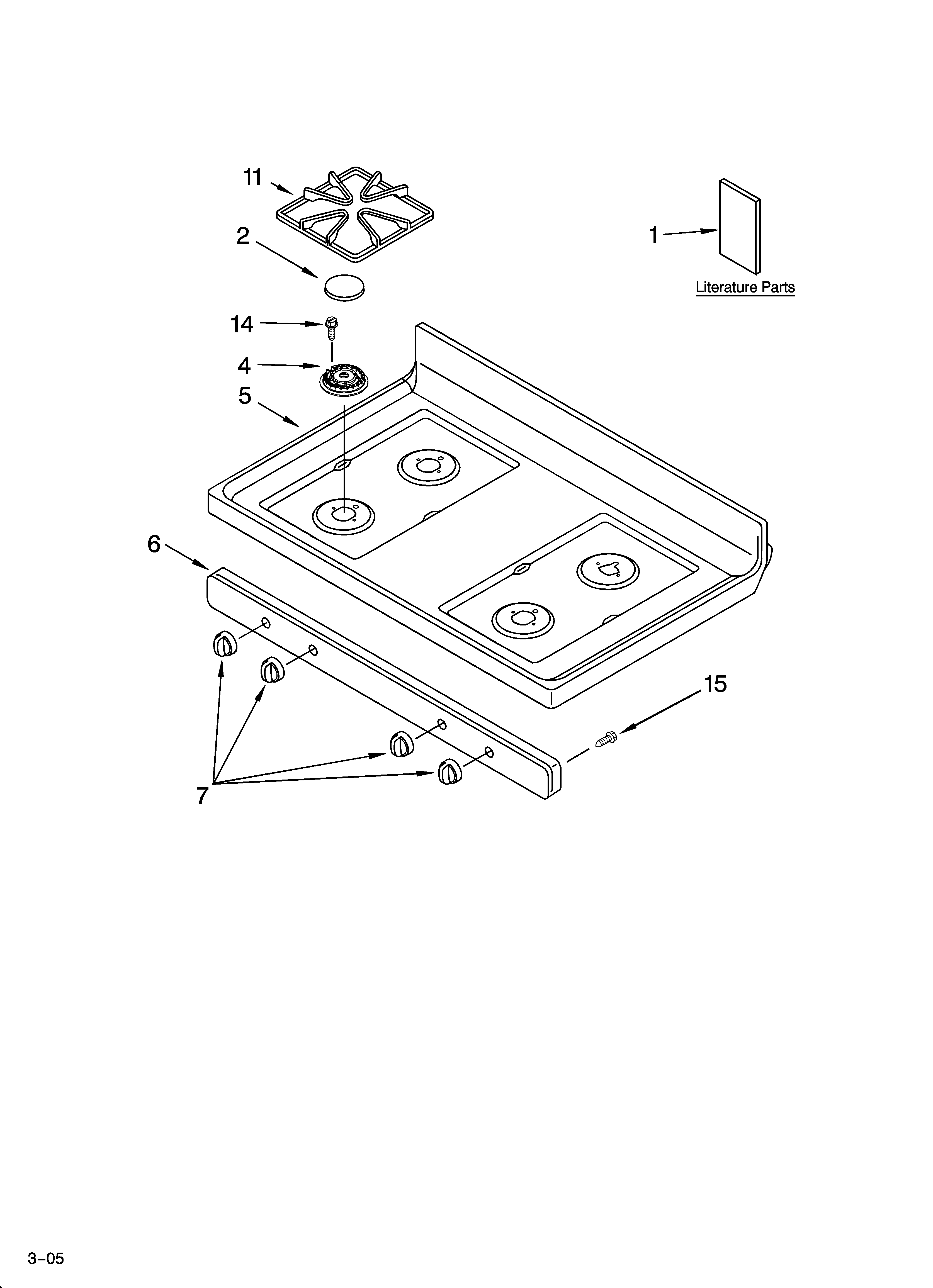 Roper FGS326RD0 cooktop parts diagram