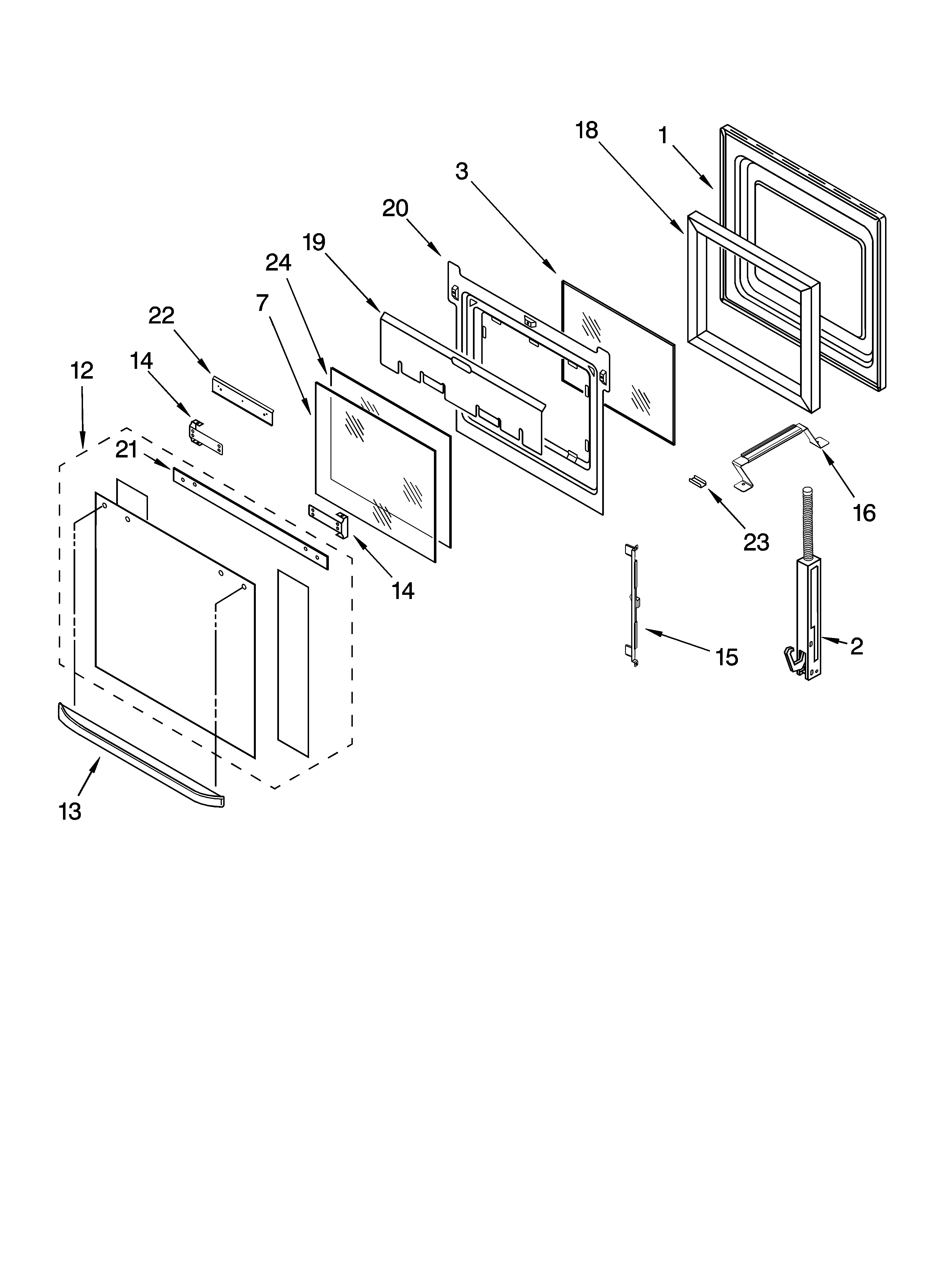 Whirlpool GBD307PDT10 oven door parts diagram