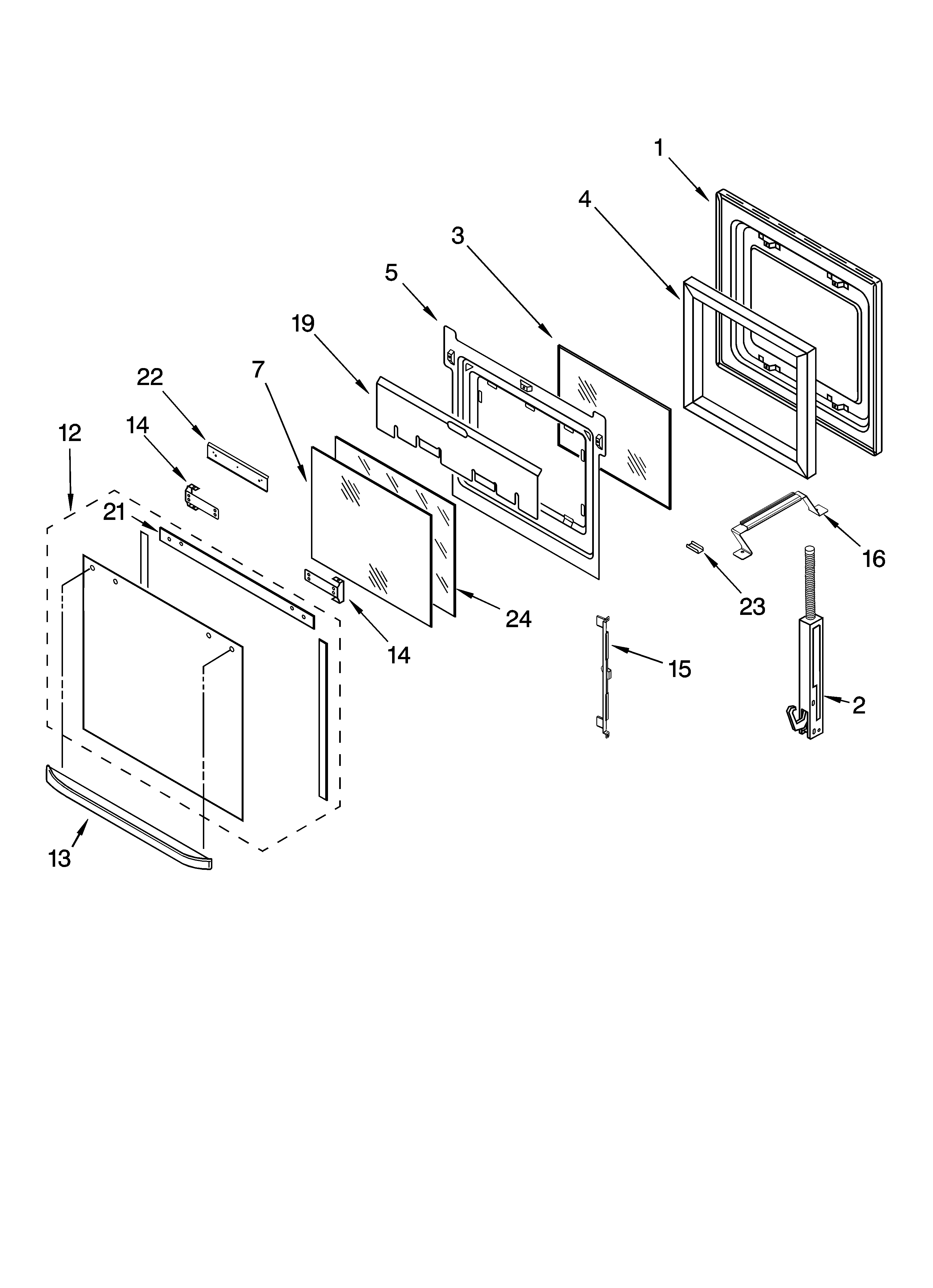 Whirlpool GBS307PDB12 oven door parts diagram