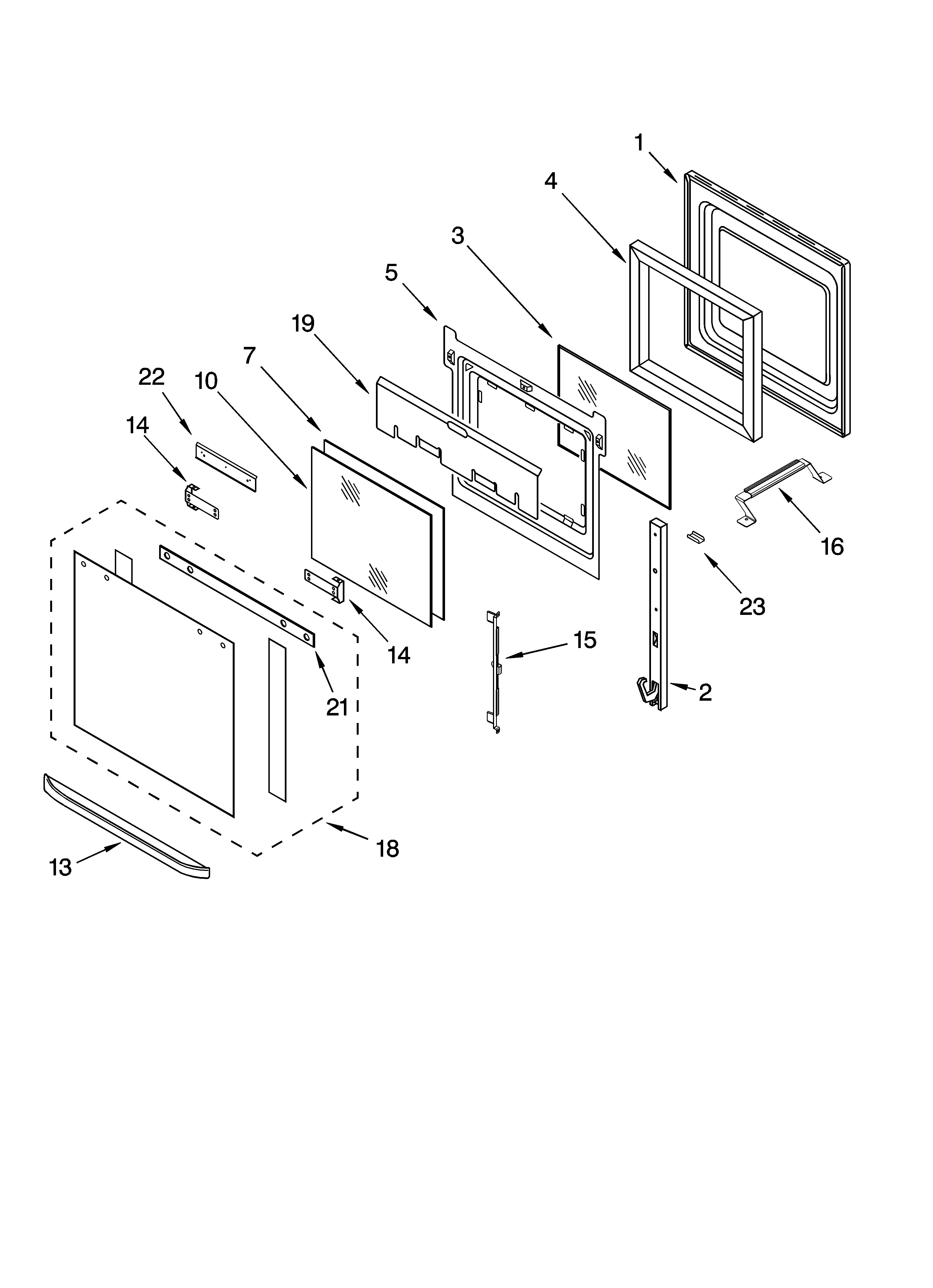 Whirlpool GMC275PDS08 oven door parts diagram
