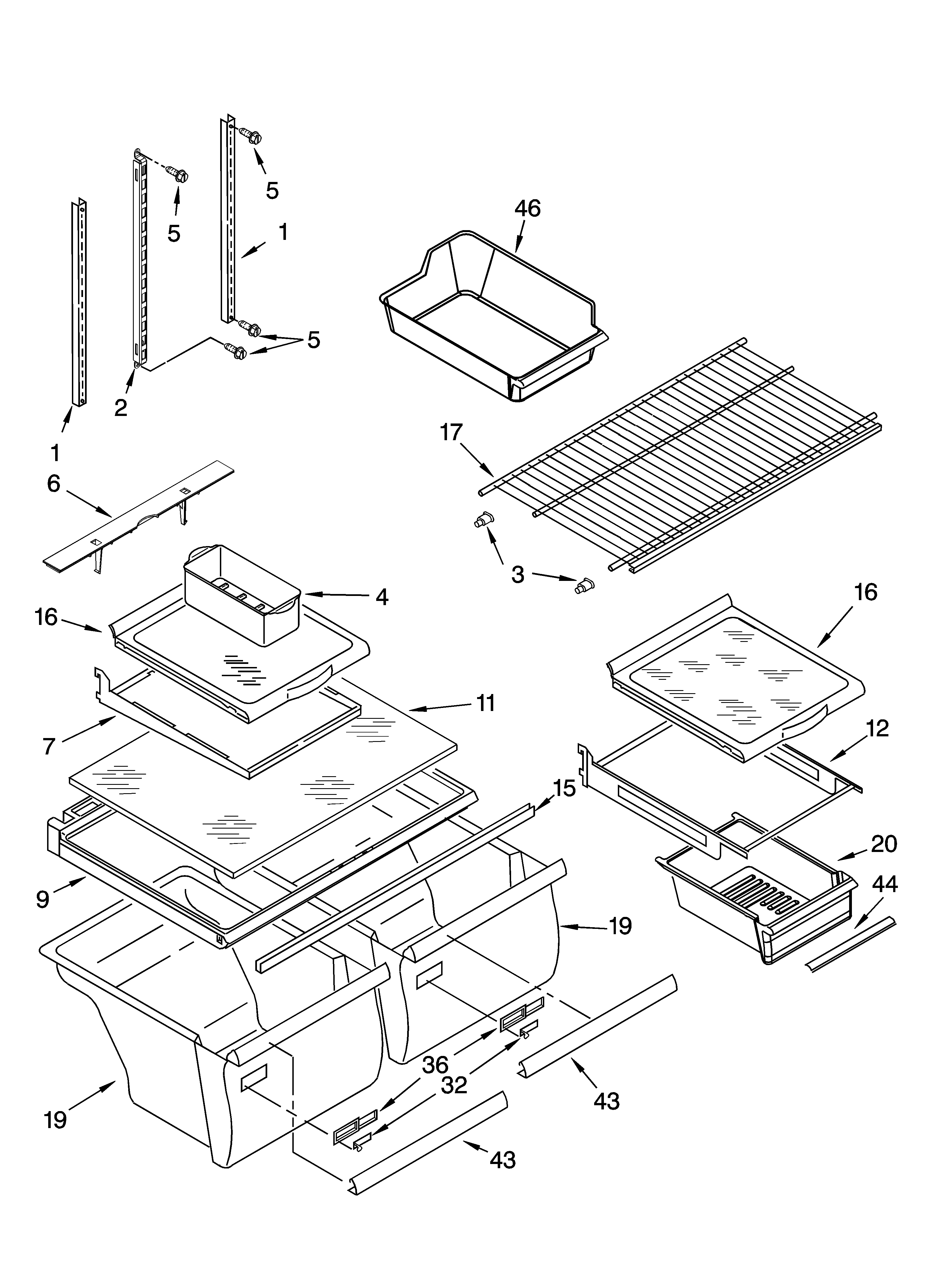 Whirlpool GT1SHTXMB02 shelf parts diagram
