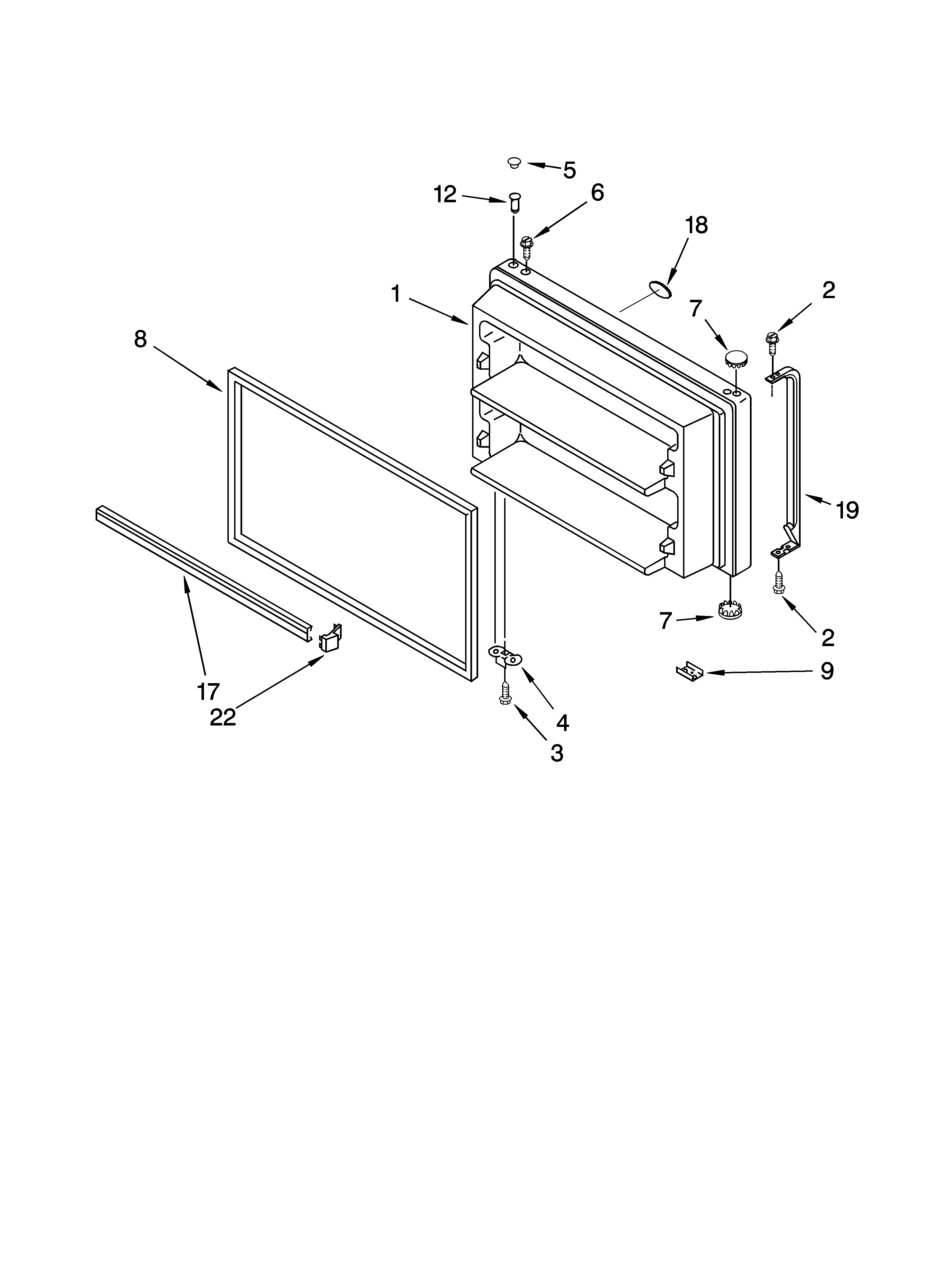 Whirlpool GT1SHTXMB02 freezer door parts diagram