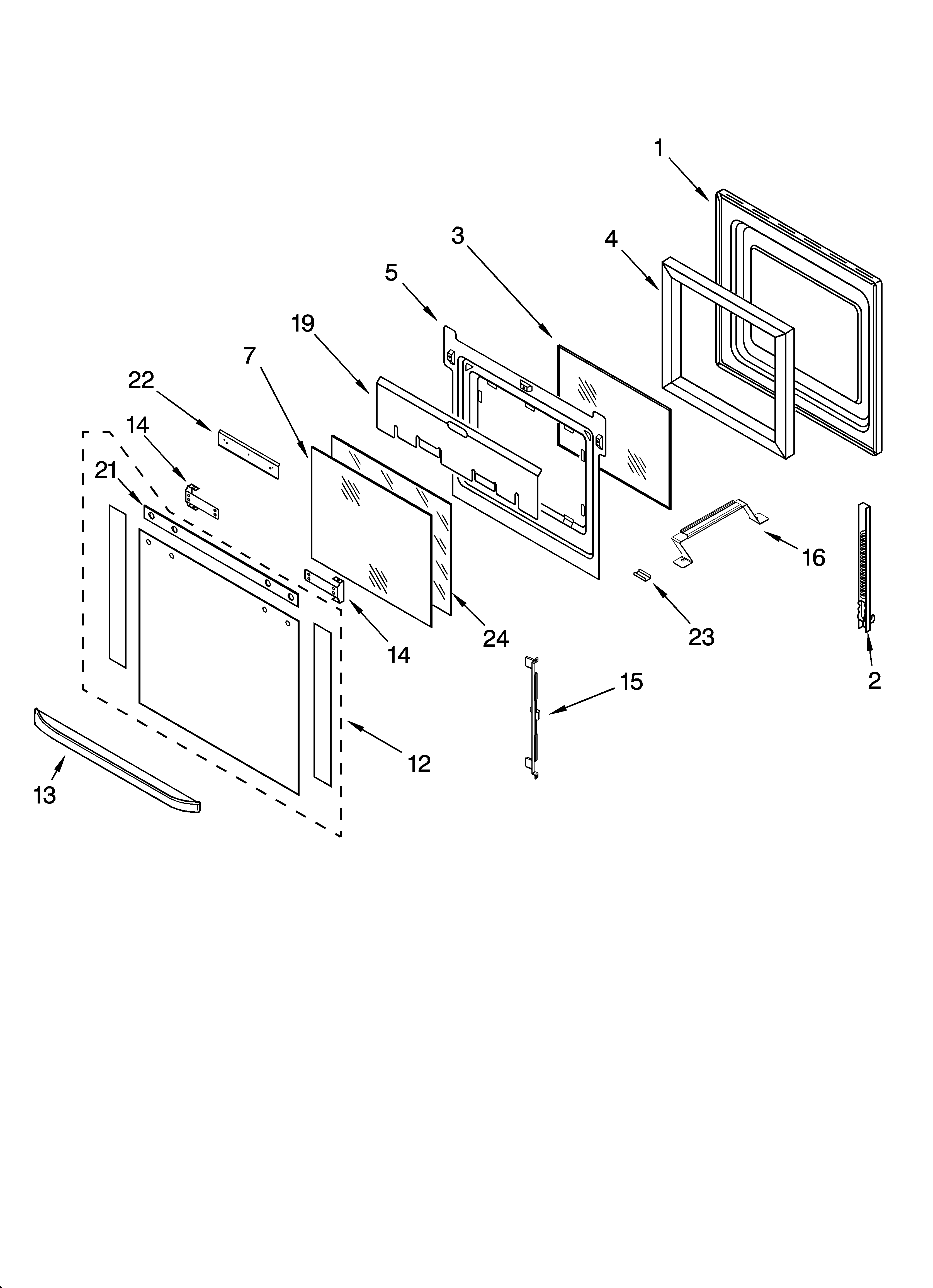 KitchenAid KEBC207KSS04 oven door parts diagram