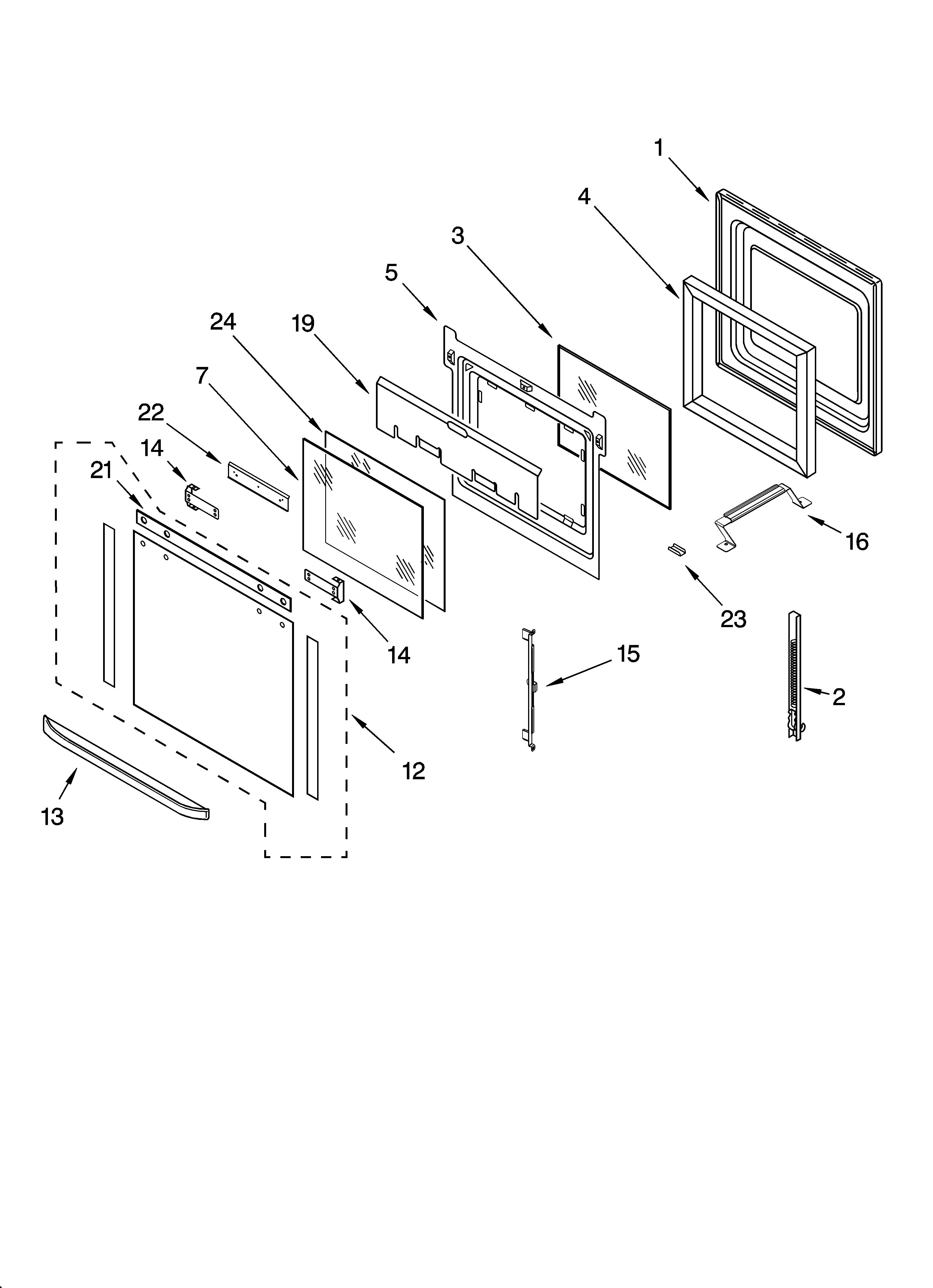 KitchenAid KEBC277KSS04 oven door parts diagram