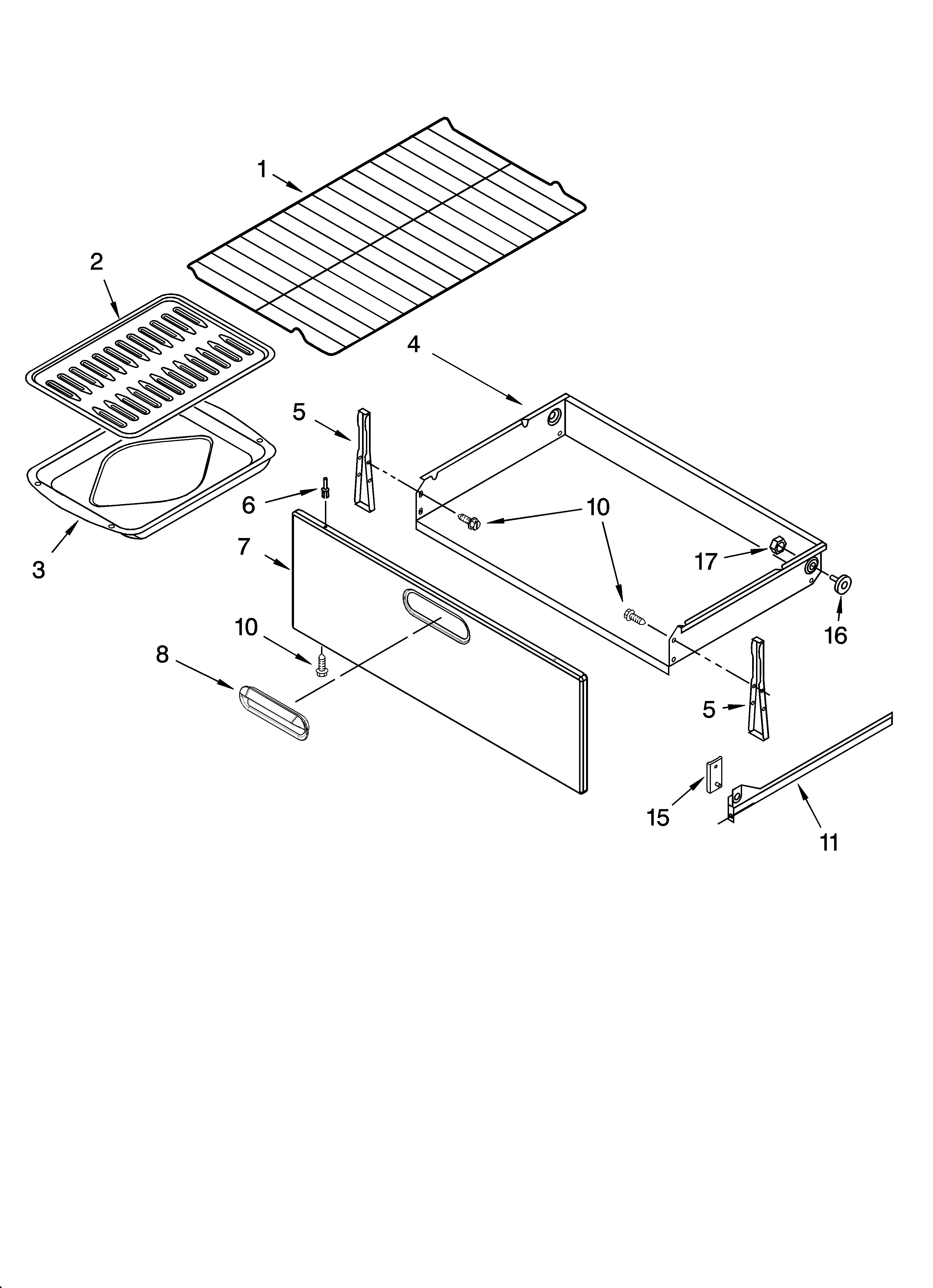 KitchenAid KERI201PWH1 drawer & broiler parts, optional parts diagram