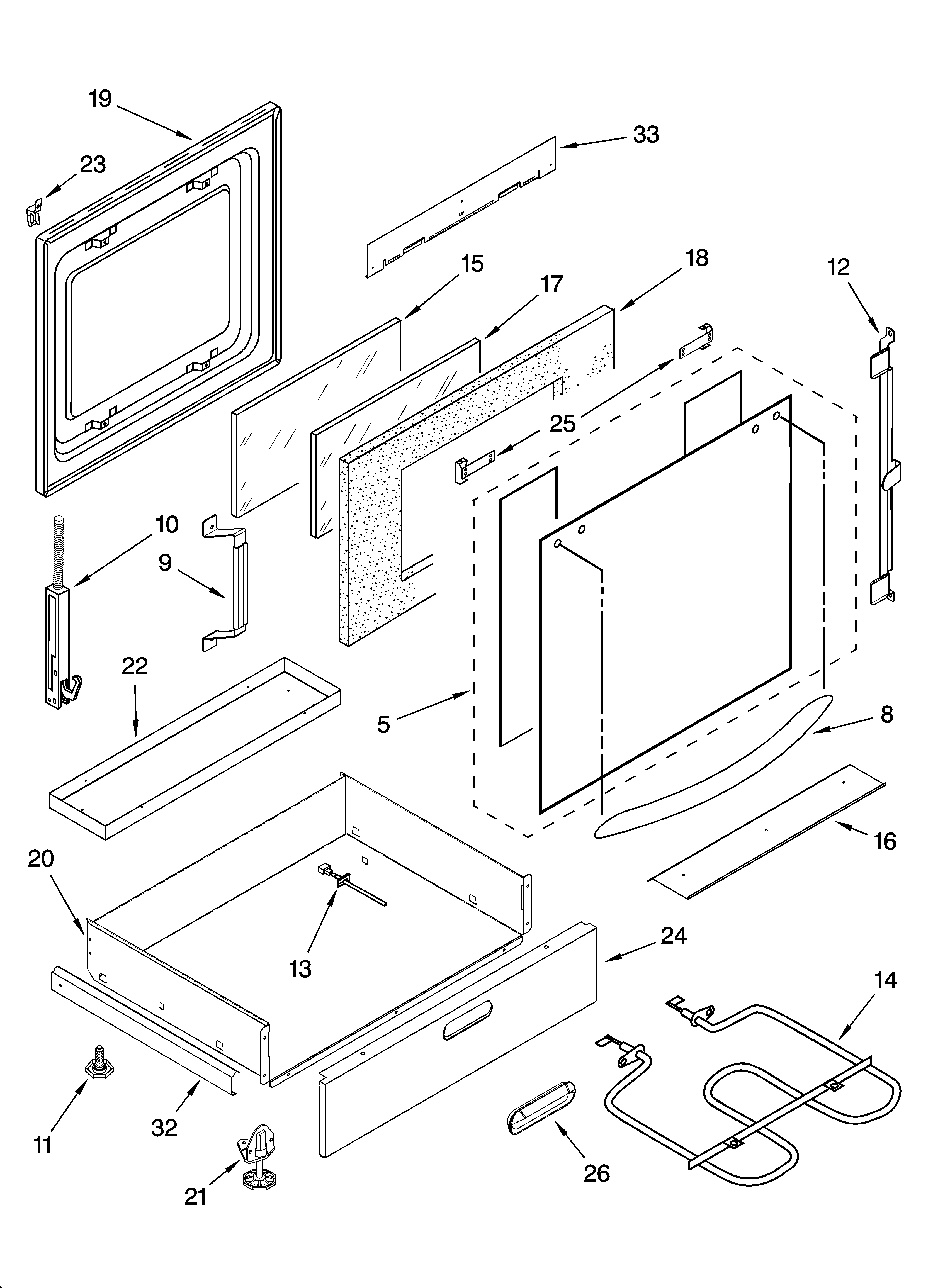 KitchenAid KESA907PWW00 door and drawer parts diagram